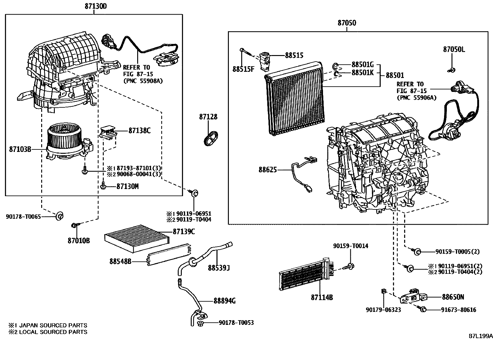 Toyota HILUX 暖风和空调系统 - 冷却器组件 EPC diagram — 87L199A