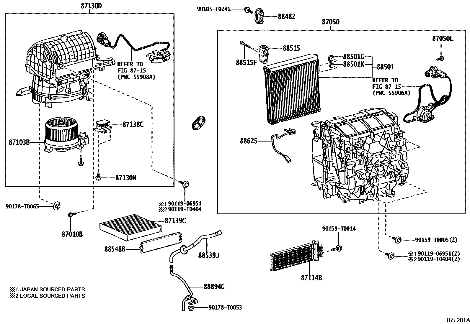 Toyota HILUX 暖风和空调系统 - 冷却器组件 EPC diagram — 87L201A
