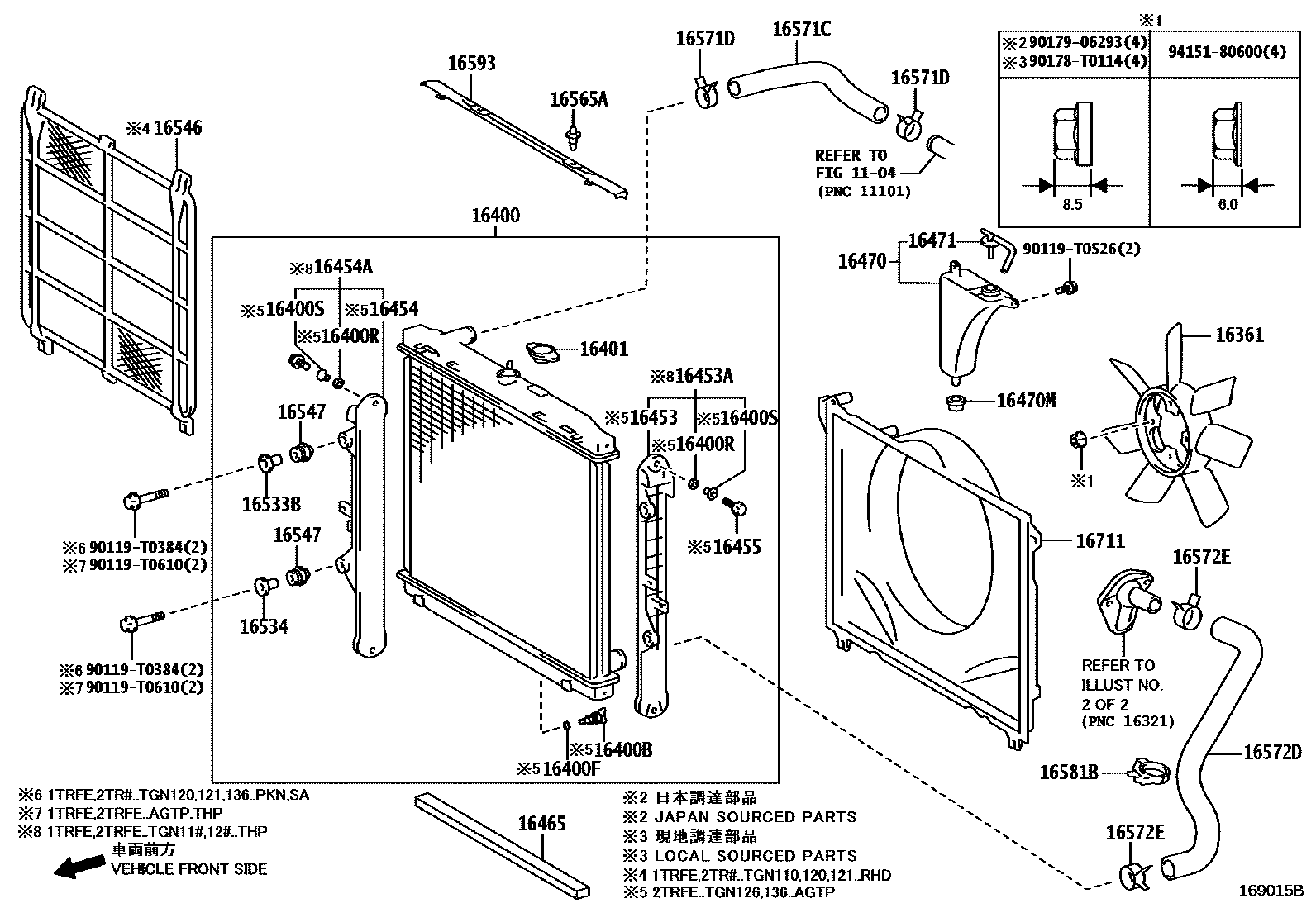 Toyota HILUX RADIATOR & WATER OUTLET EPC diagram — 169015B