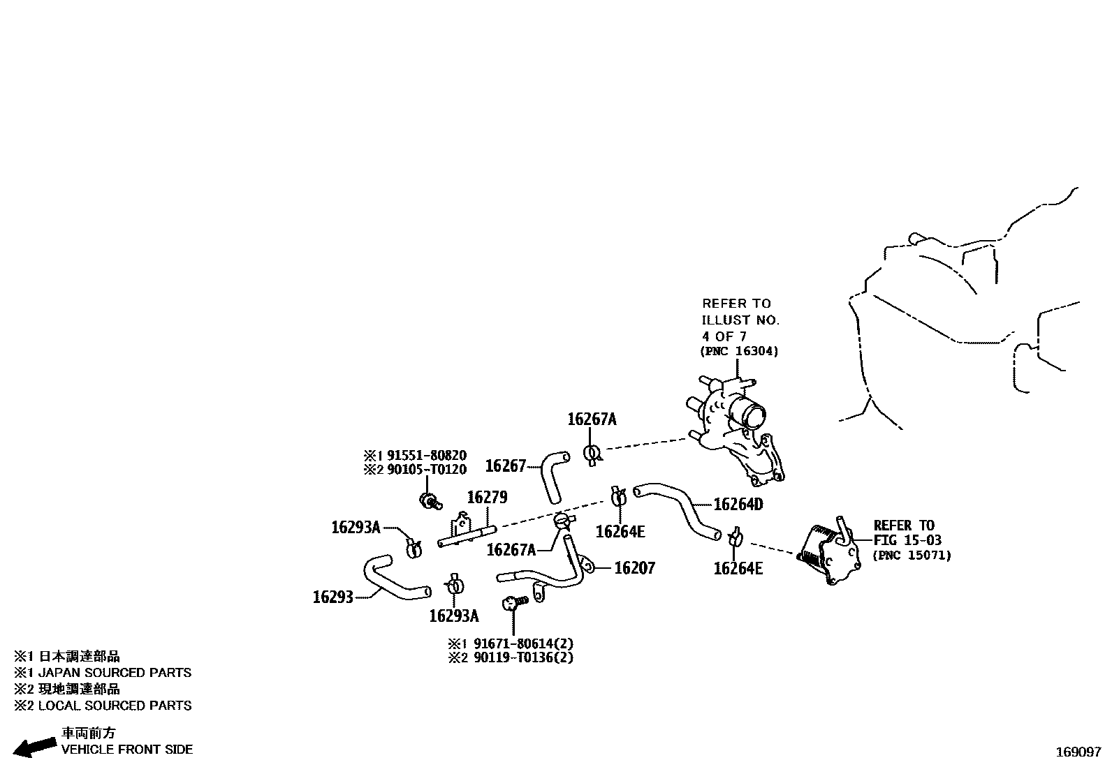 Toyota HILUX RADIATOR & WATER OUTLET EPC diagram — 169097