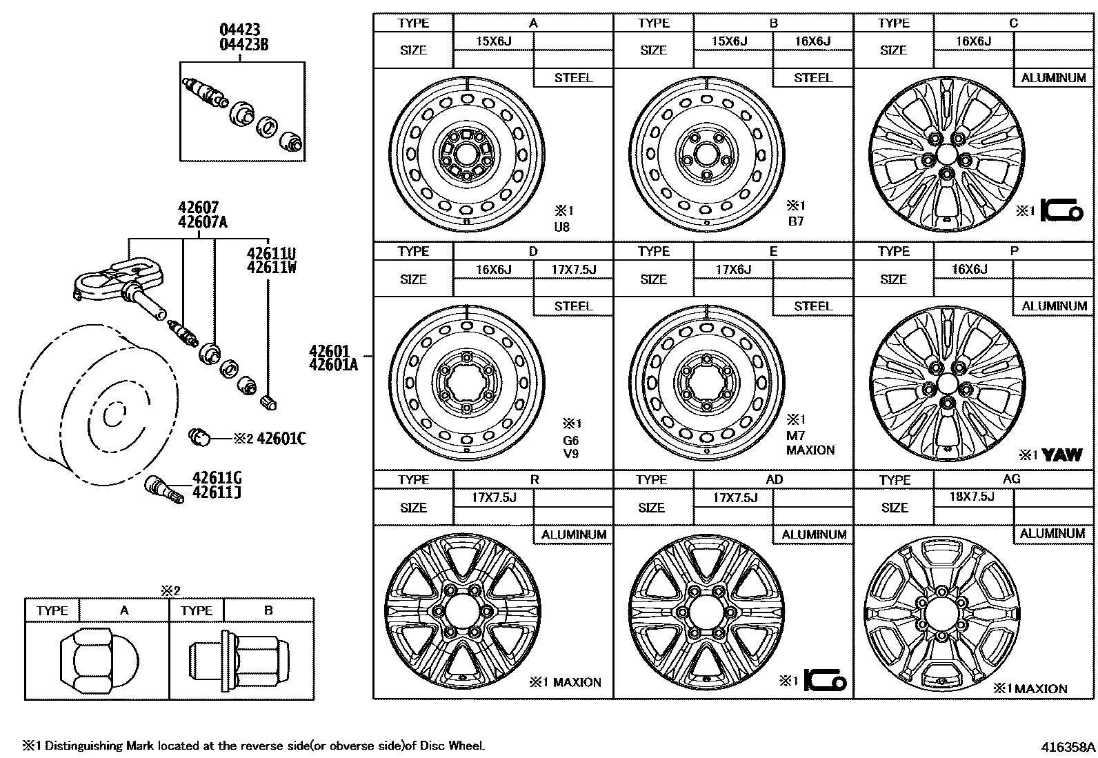 Toyota HILUX 车轮和车轮盖 EPC diagram — 416358A