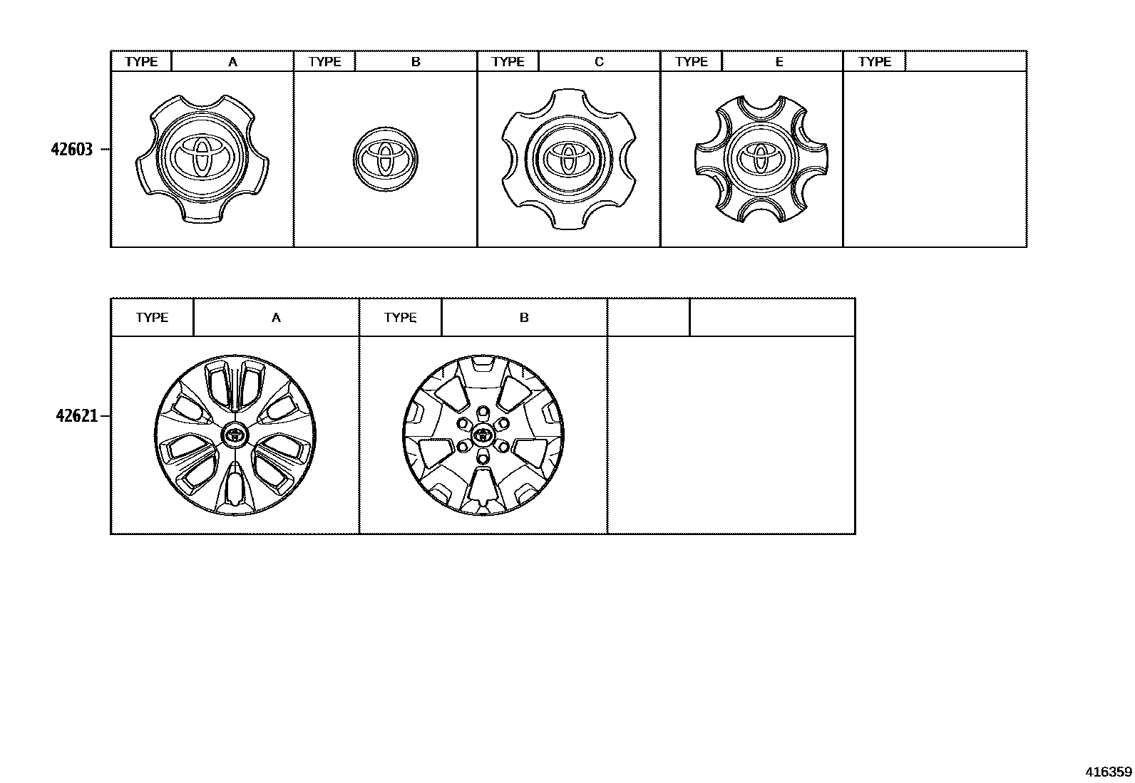 Toyota HILUX 车轮和车轮盖 EPC diagram — 416359