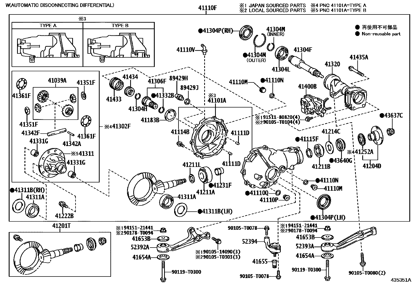 Toyota HILUX 前桥壳和差速器 EPC diagram — 435351A