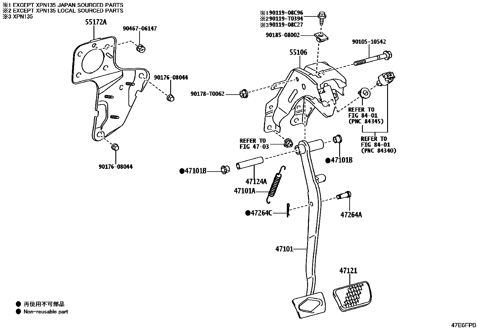 Toyota HILUX Brake Pedal & Bracket EPC diagram — 47E6FPB