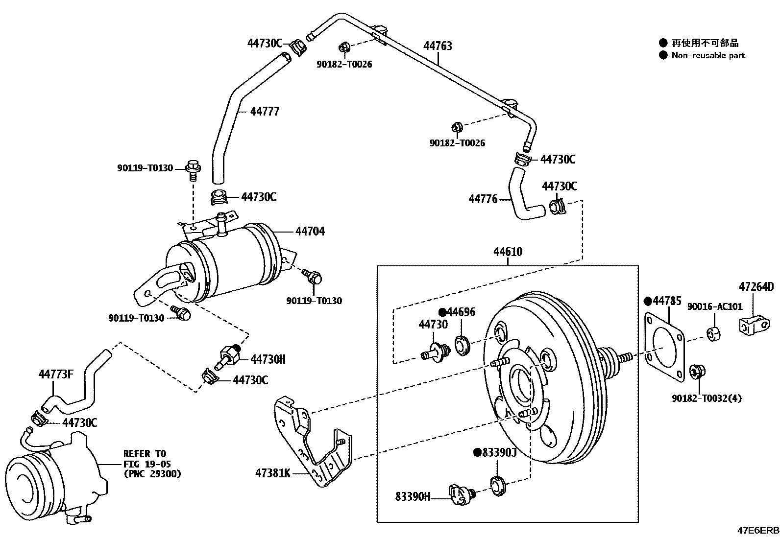Toyota HILUX 制动助力器和真空管 EPC diagram — 47E6ERB