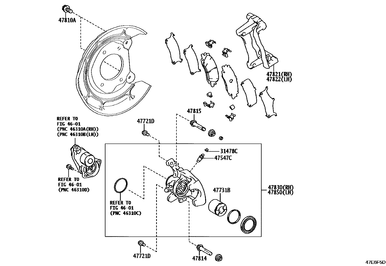 Toyota HILUX 后盘式制动器卡钳和防尘罩 EPC diagram — 47E6F5D