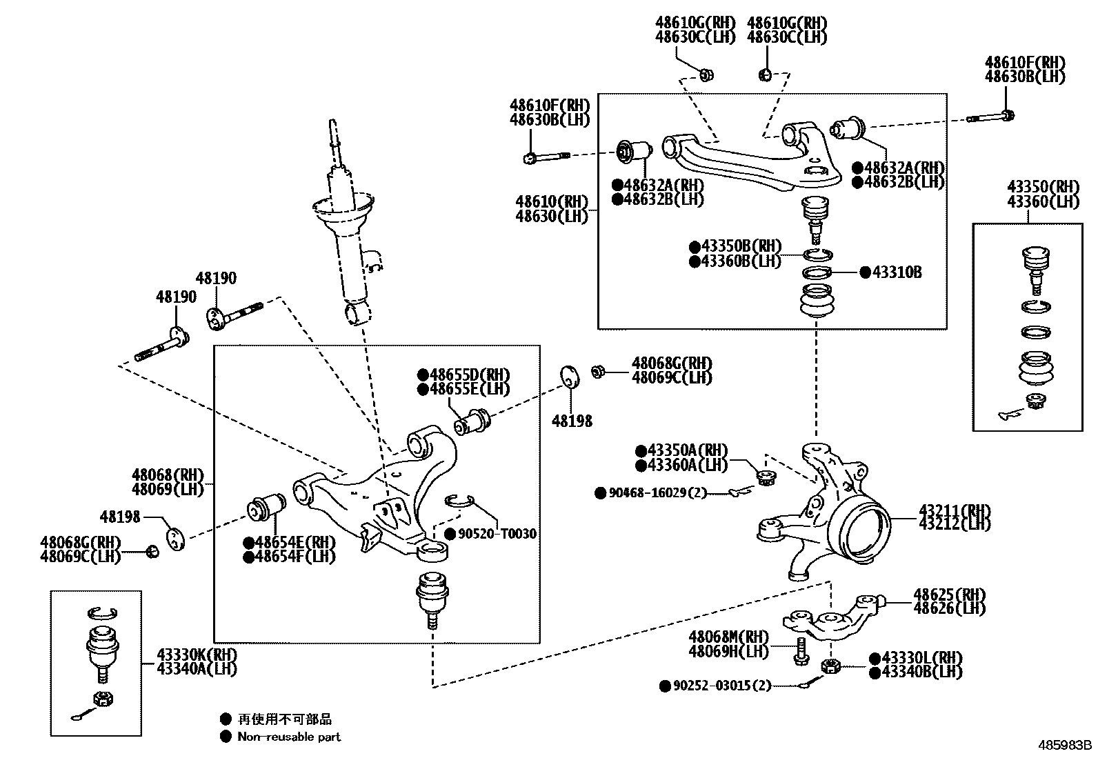 Toyota HILUX 前桥控制臂和转向节 EPC diagram — 485983B