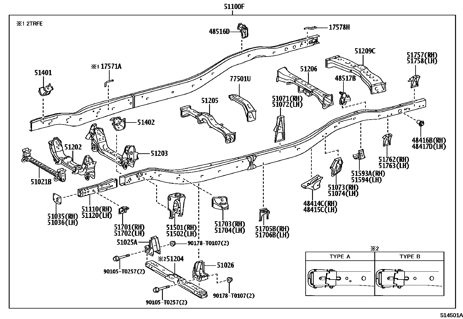 Toyota HILUX 车架 EPC diagram — 514501A