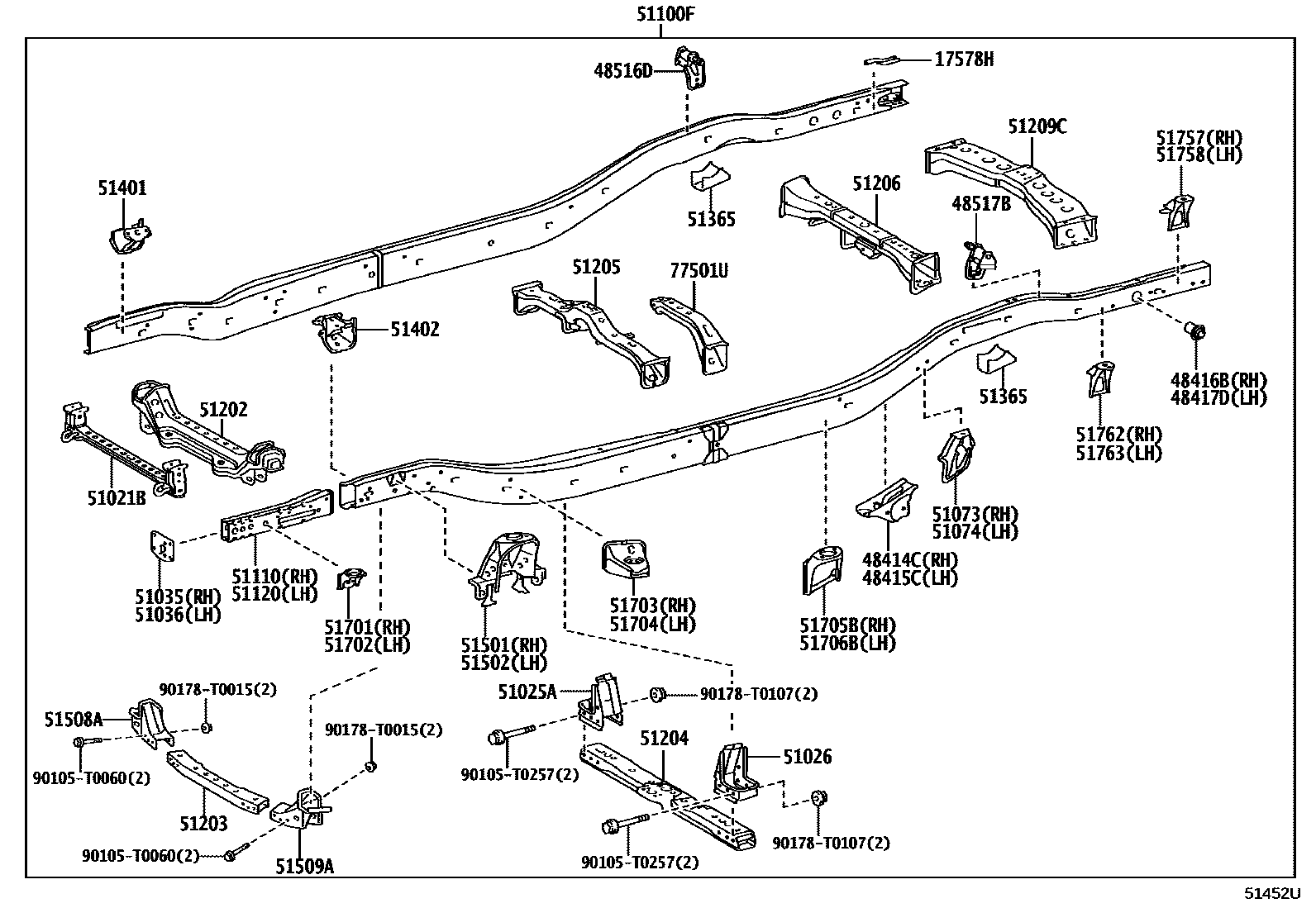 Toyota HILUX 车架 EPC diagram — 51452U