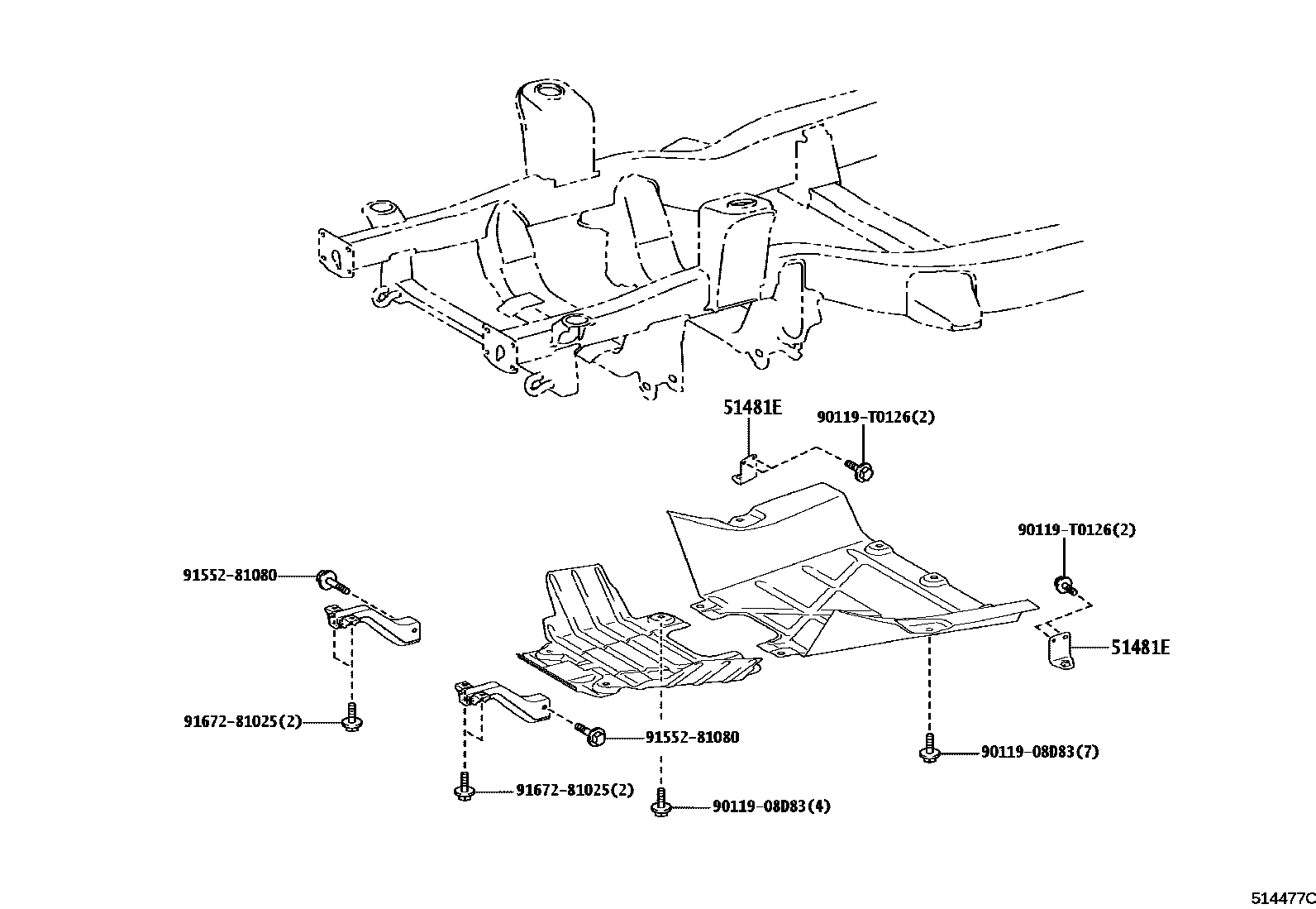 Toyota HILUX 悬架横梁和发动机底罩 EPC diagram — 514477C