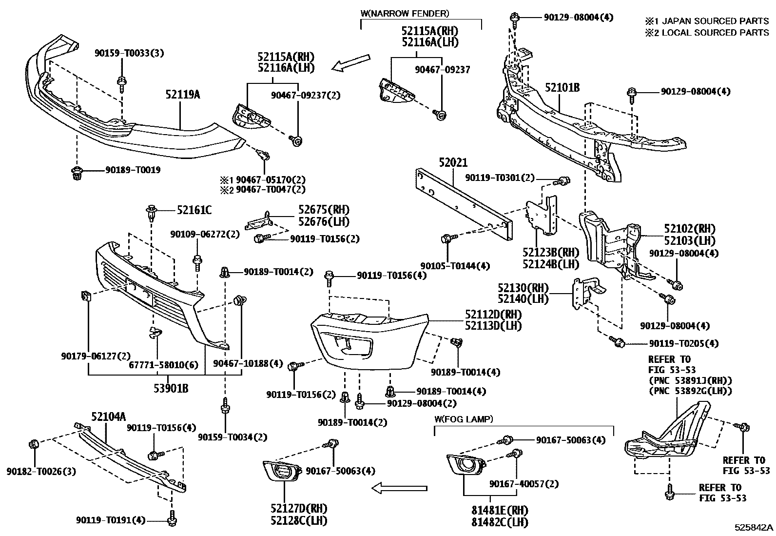 Toyota HILUX 前保险杠及附件 EPC diagram — 525842A