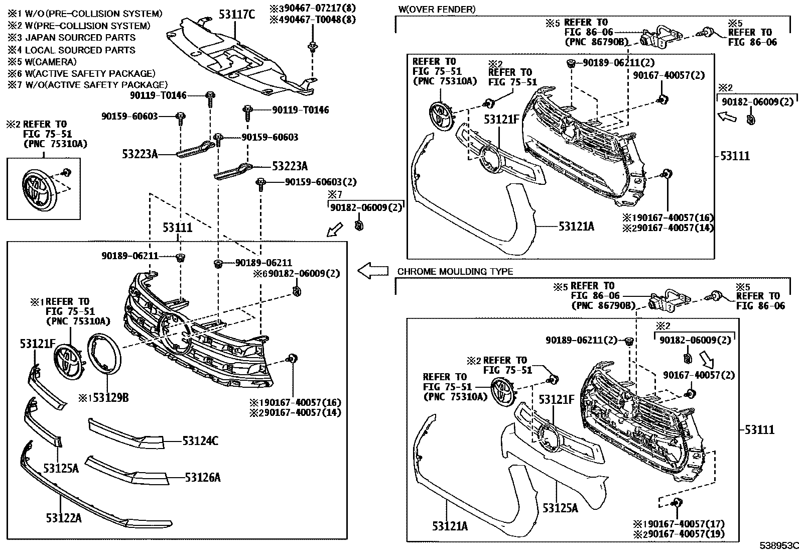 Toyota HILUX radiator grille EPC diagram — 538953C