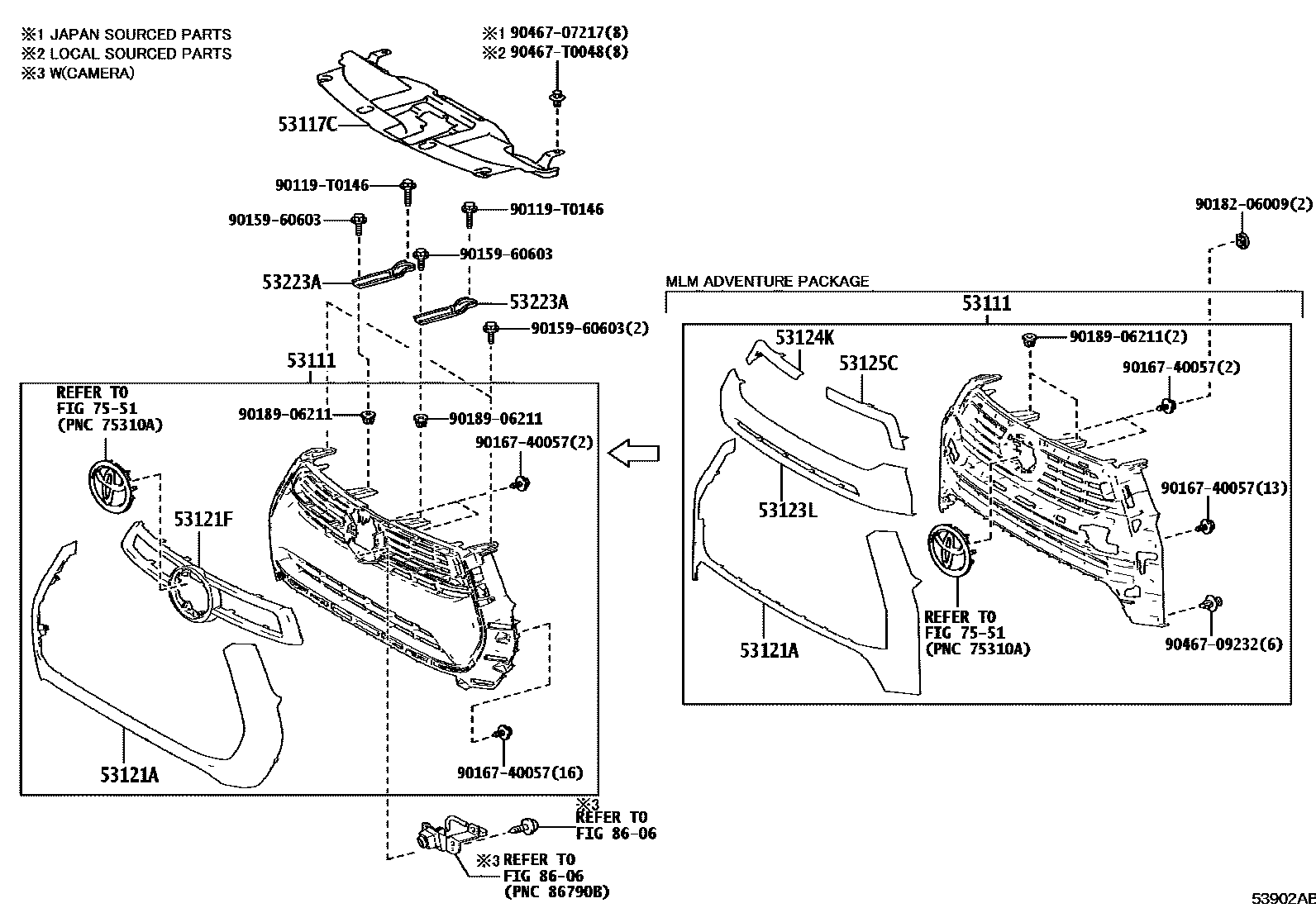 Toyota HILUX radiator grille EPC diagram — 53902AB