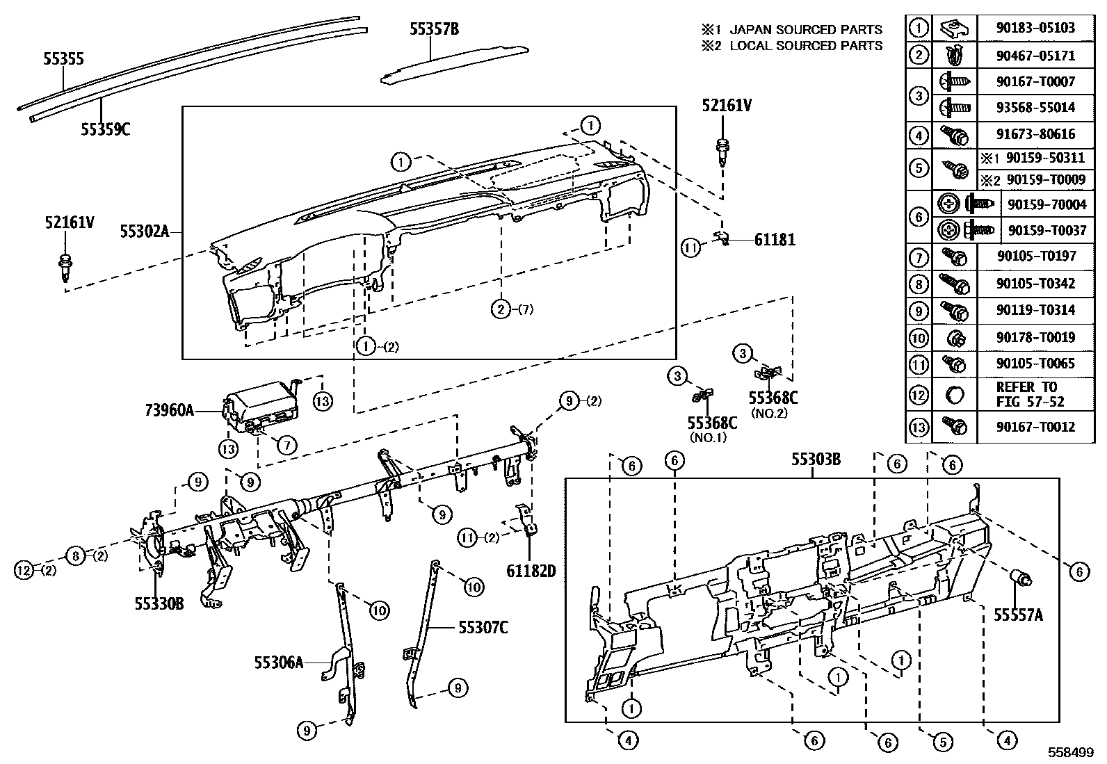 Toyota HILUX 仪表板和手套箱 EPC diagram — 558499