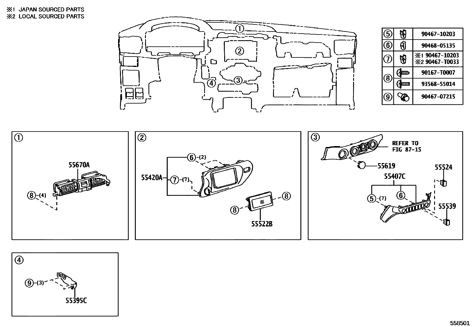 Toyota HILUX 仪表板和手套箱 EPC diagram — 558501