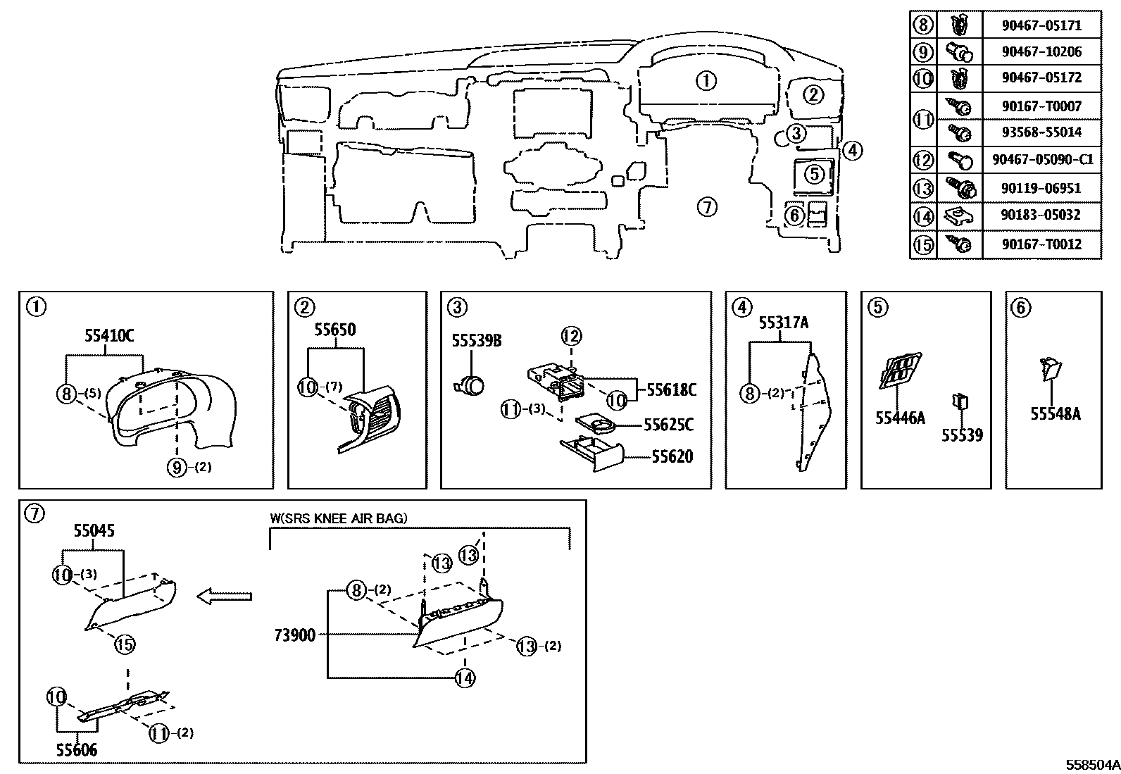 Toyota HILUX 仪表板和手套箱 EPC diagram — 558504A