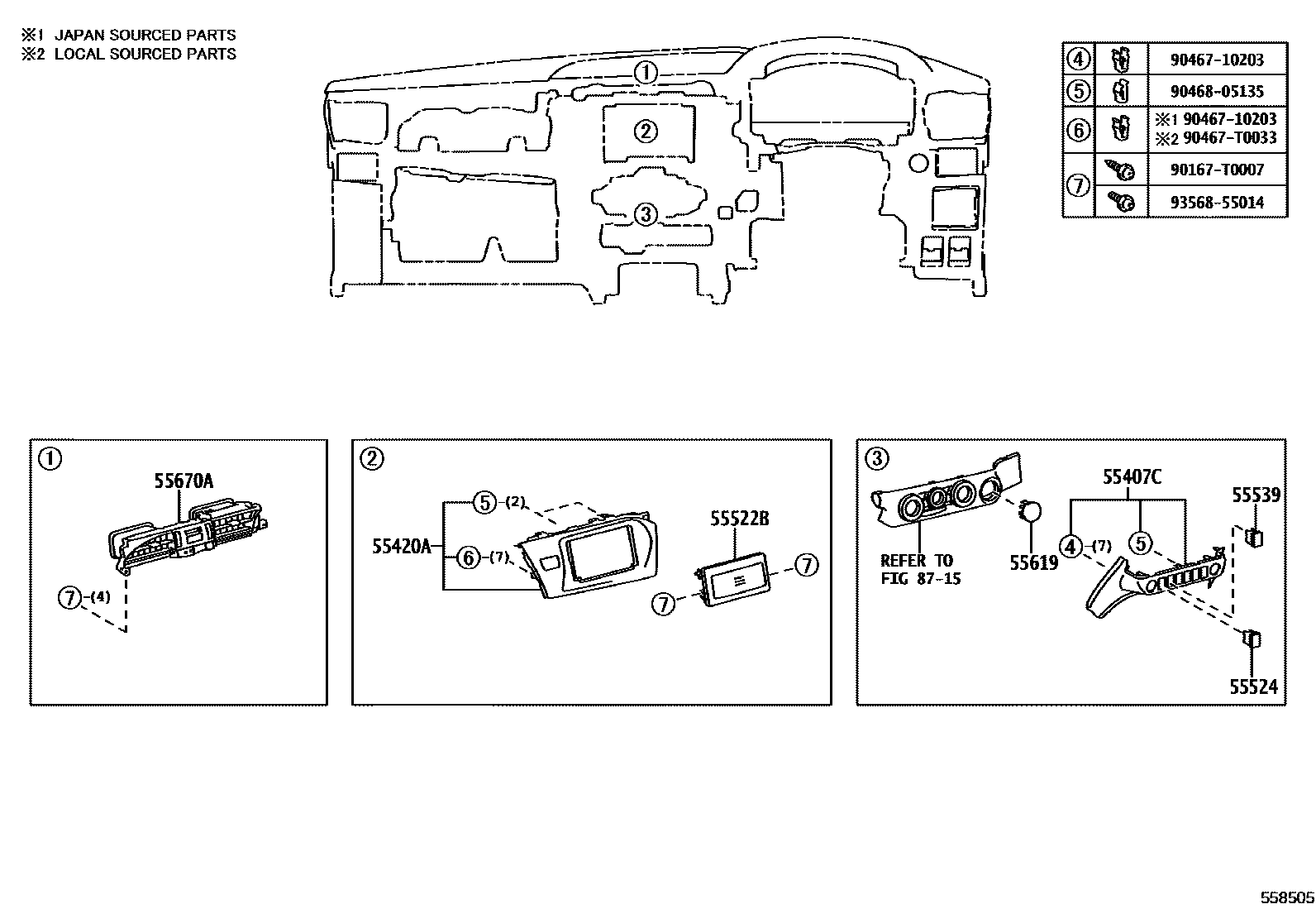 Toyota HILUX 仪表板和手套箱 EPC diagram — 558505