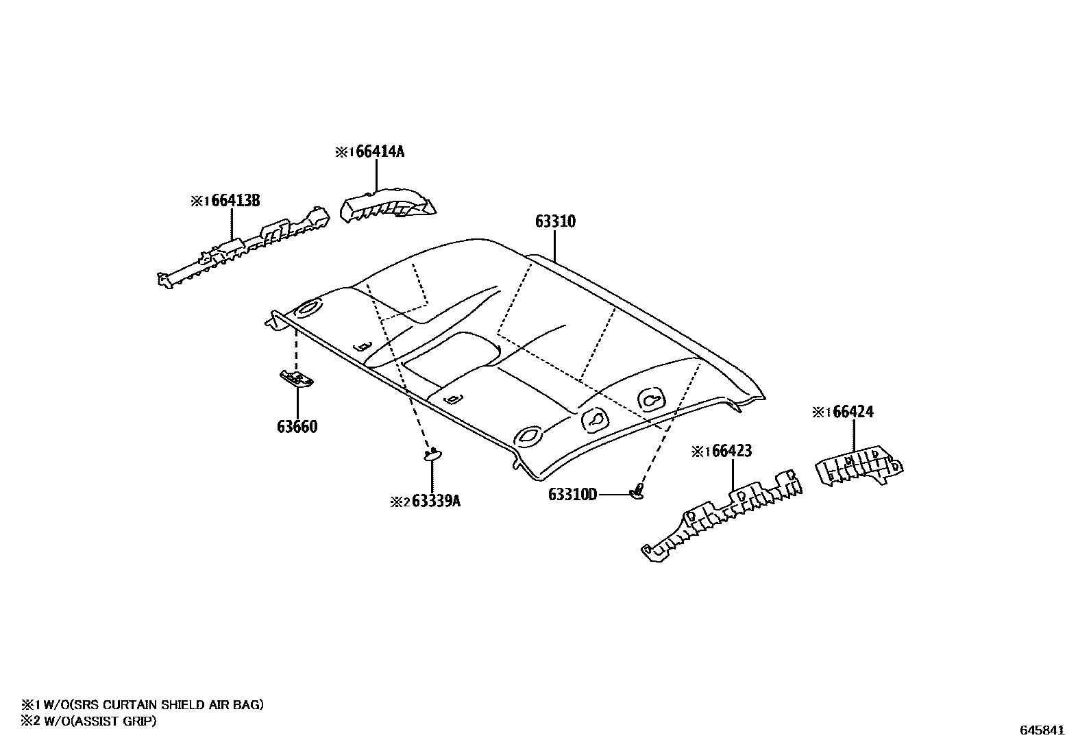 Toyota HILUX 车顶内衬和消声垫 EPC diagram — 645841