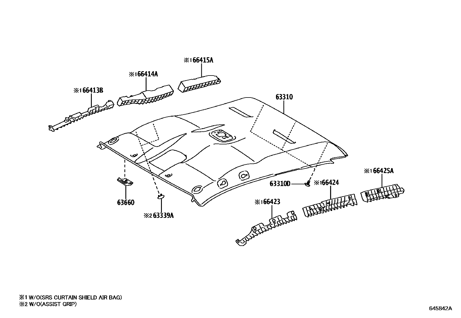 Toyota HILUX 车顶内衬和消声垫 EPC diagram — 645842A