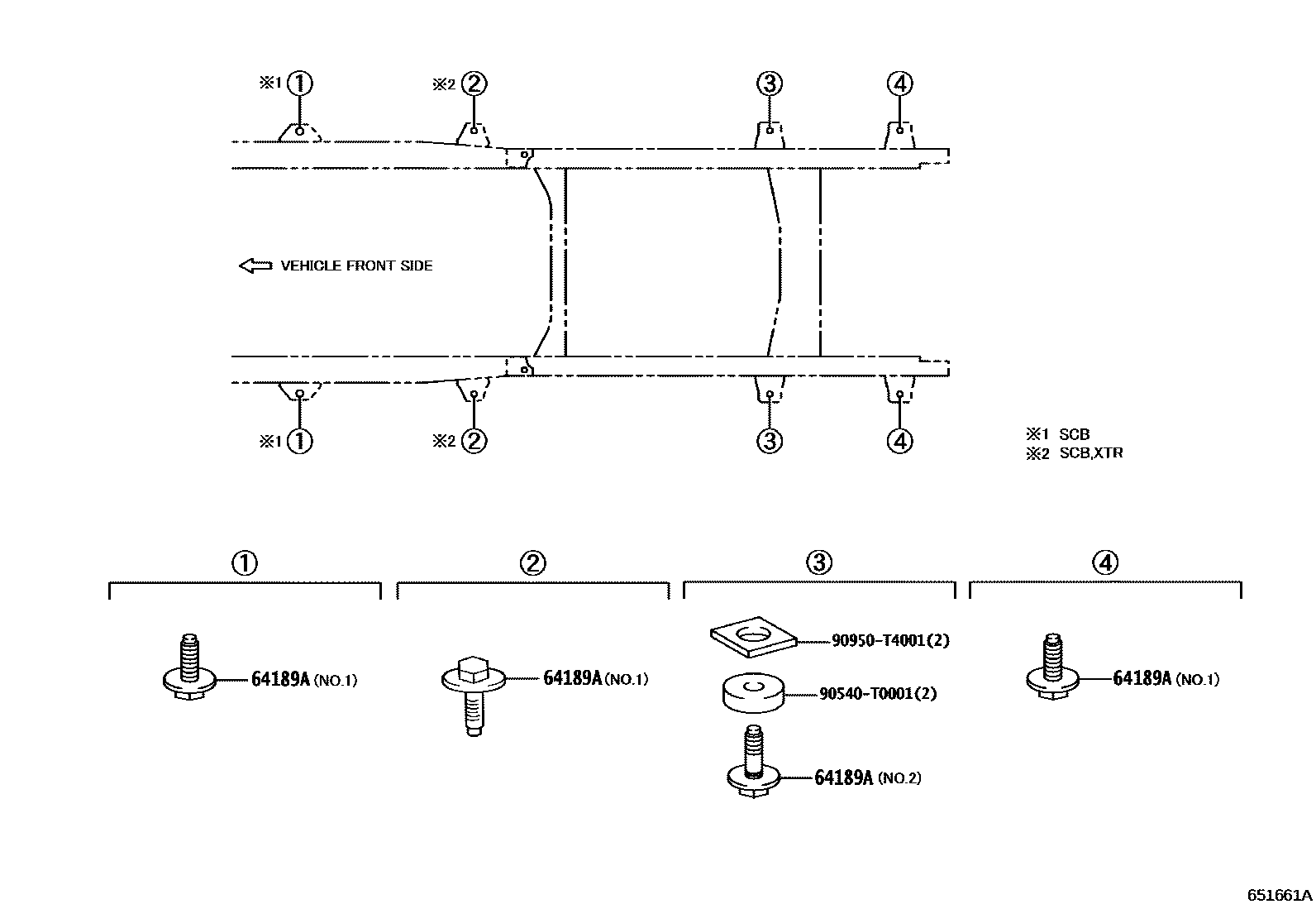 Toyota HILUX 后车身悬置 EPC diagram — 651661A