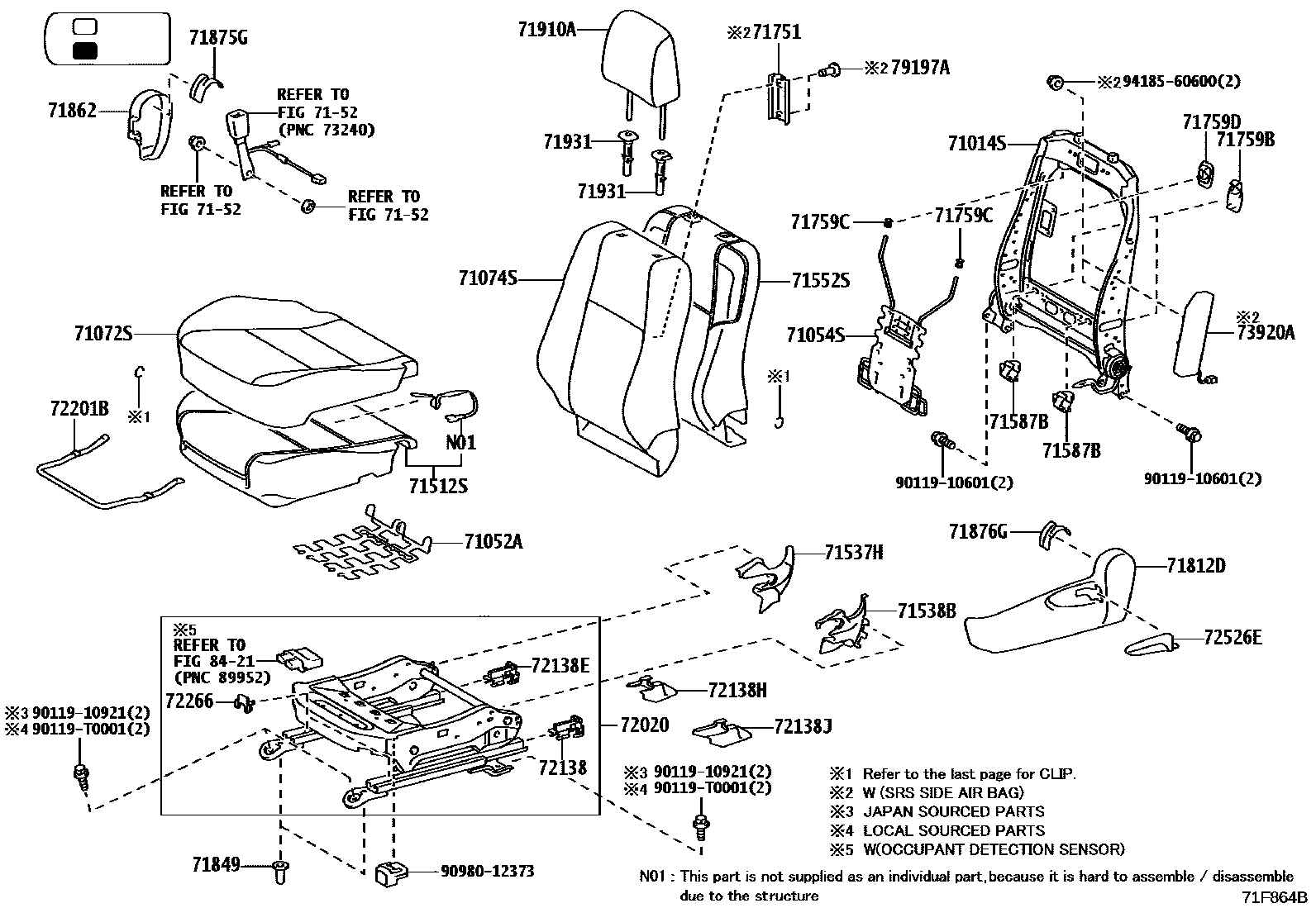 Toyota HILUX 座椅和座椅滑轨 EPC diagram — 71F864B
