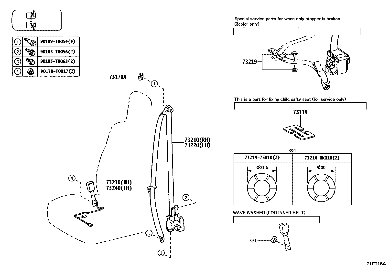 Toyota HILUX seat belt EPC diagram — 71F916A
