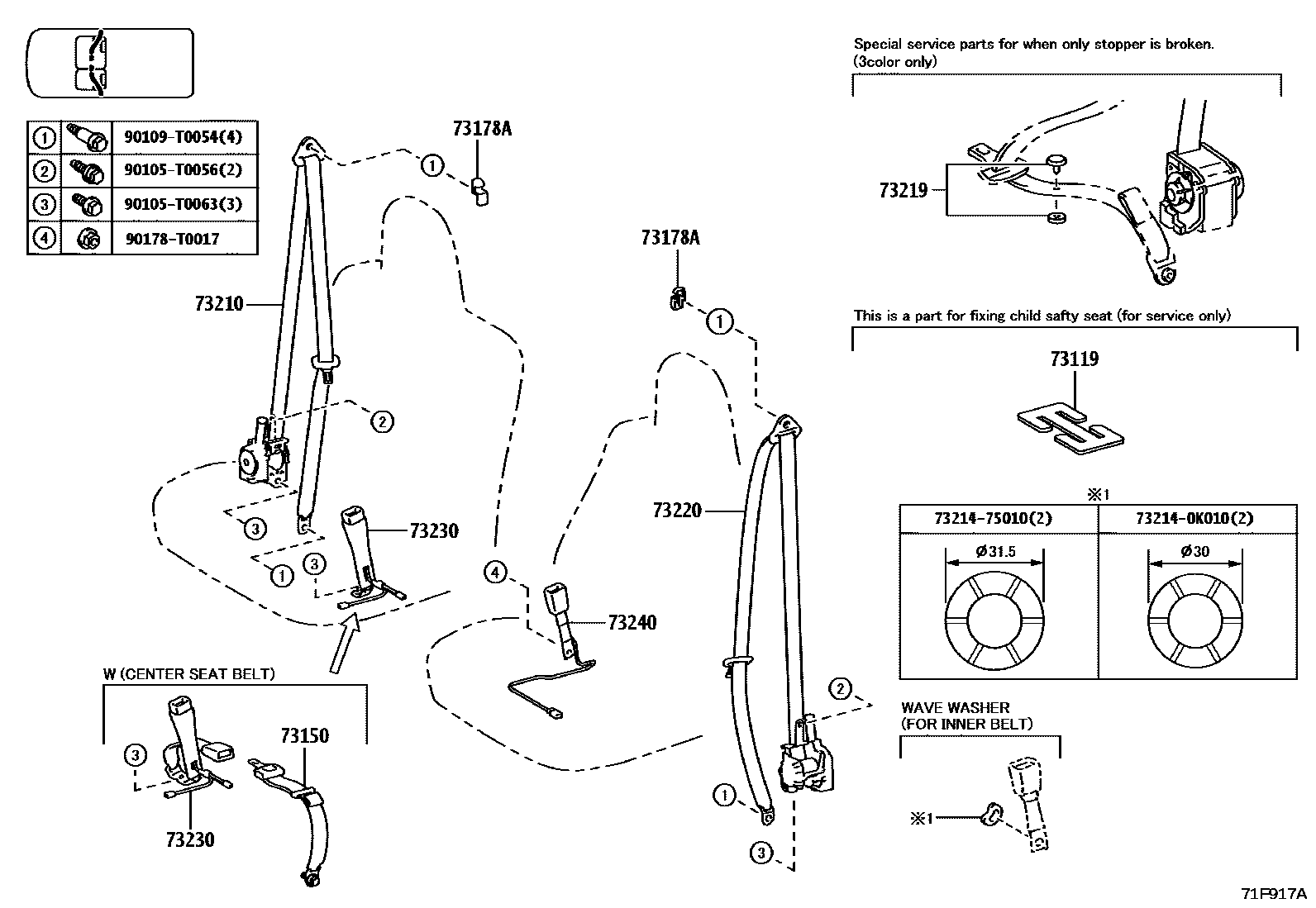 Toyota HILUX seat belt EPC diagram — 71F917A