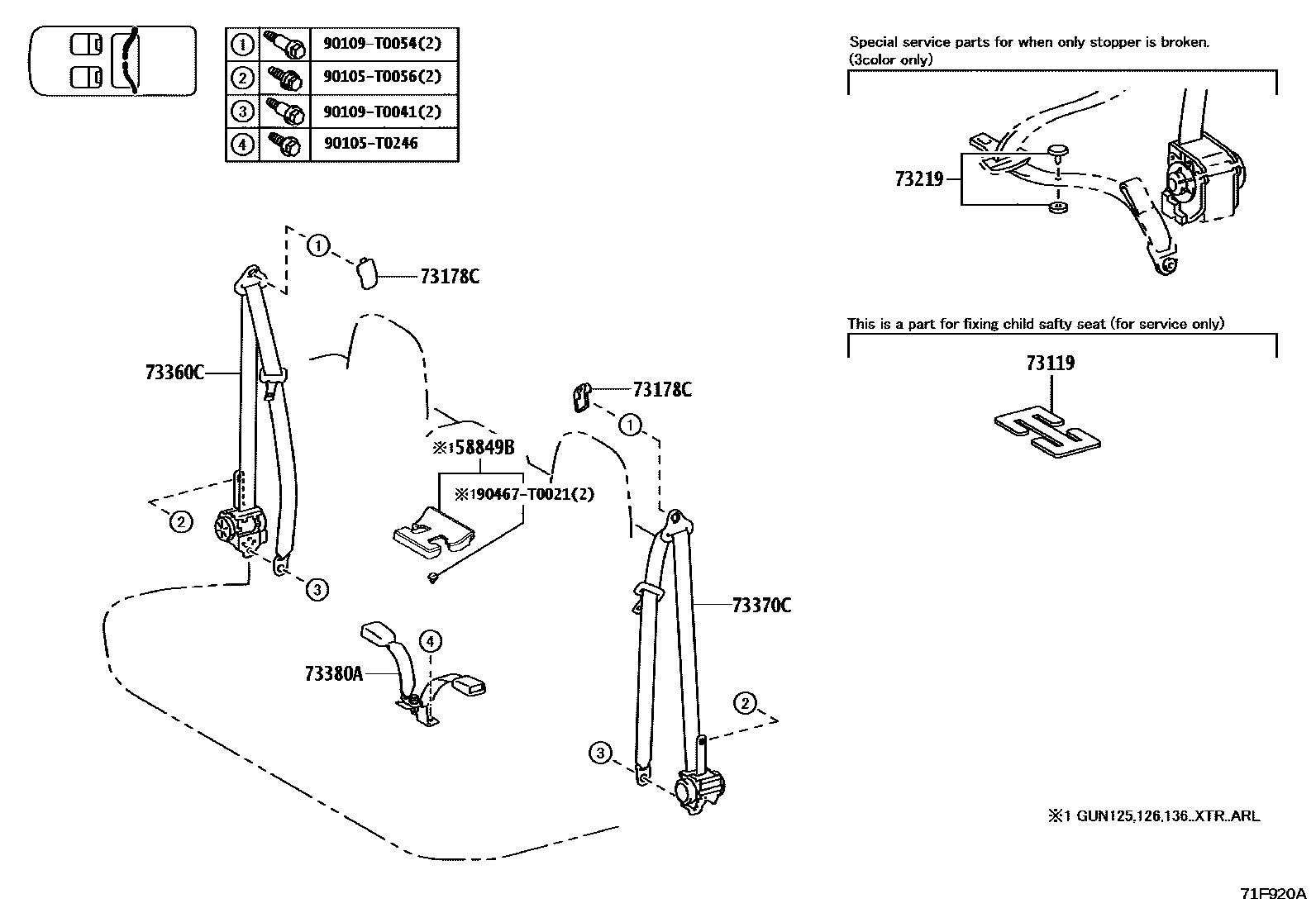Toyota HILUX seat belt EPC diagram — 71F920A