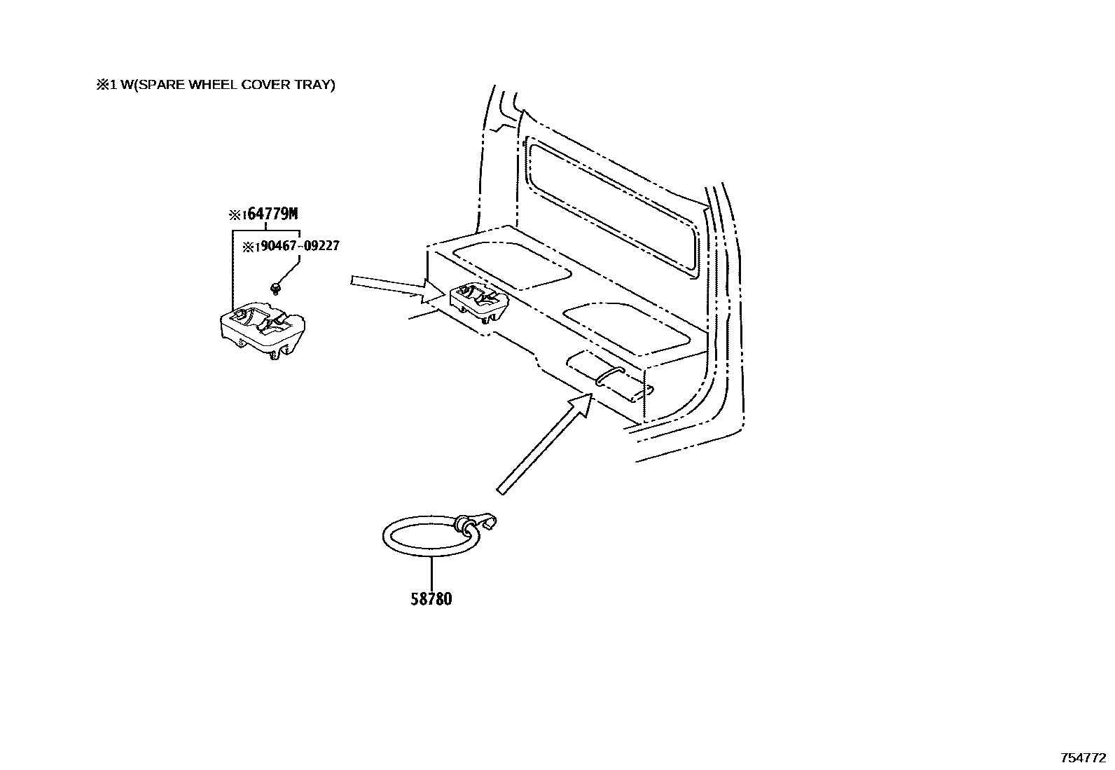 Toyota HILUX 工具箱和牌照支架 EPC diagram — 754772