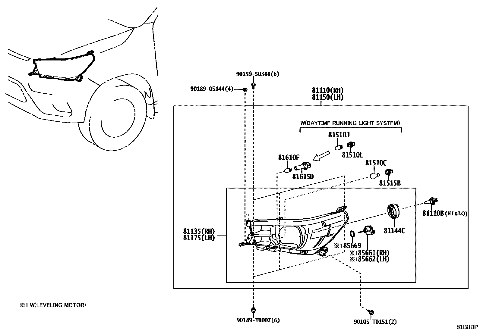 Toyota HILUX Headlamp EPC diagram — 81B8BP