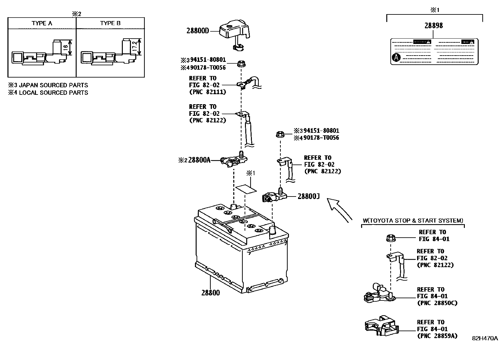 Toyota HILUX 蓄电池和蓄电池电缆 EPC diagram — 82H470A