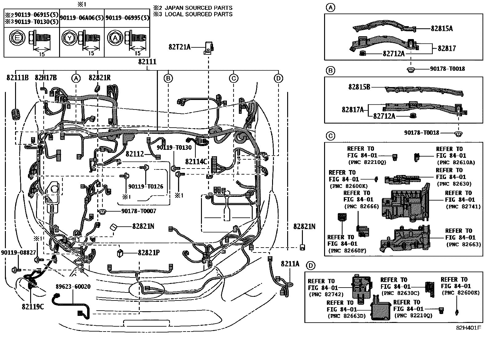 Toyota HILUX 线束和卡夹 EPC diagram — 82H401F