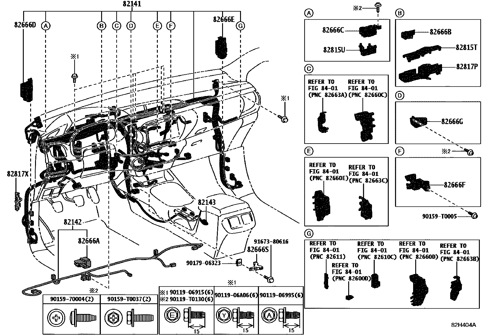 Toyota HILUX 线束和卡夹 EPC diagram — 82H404A