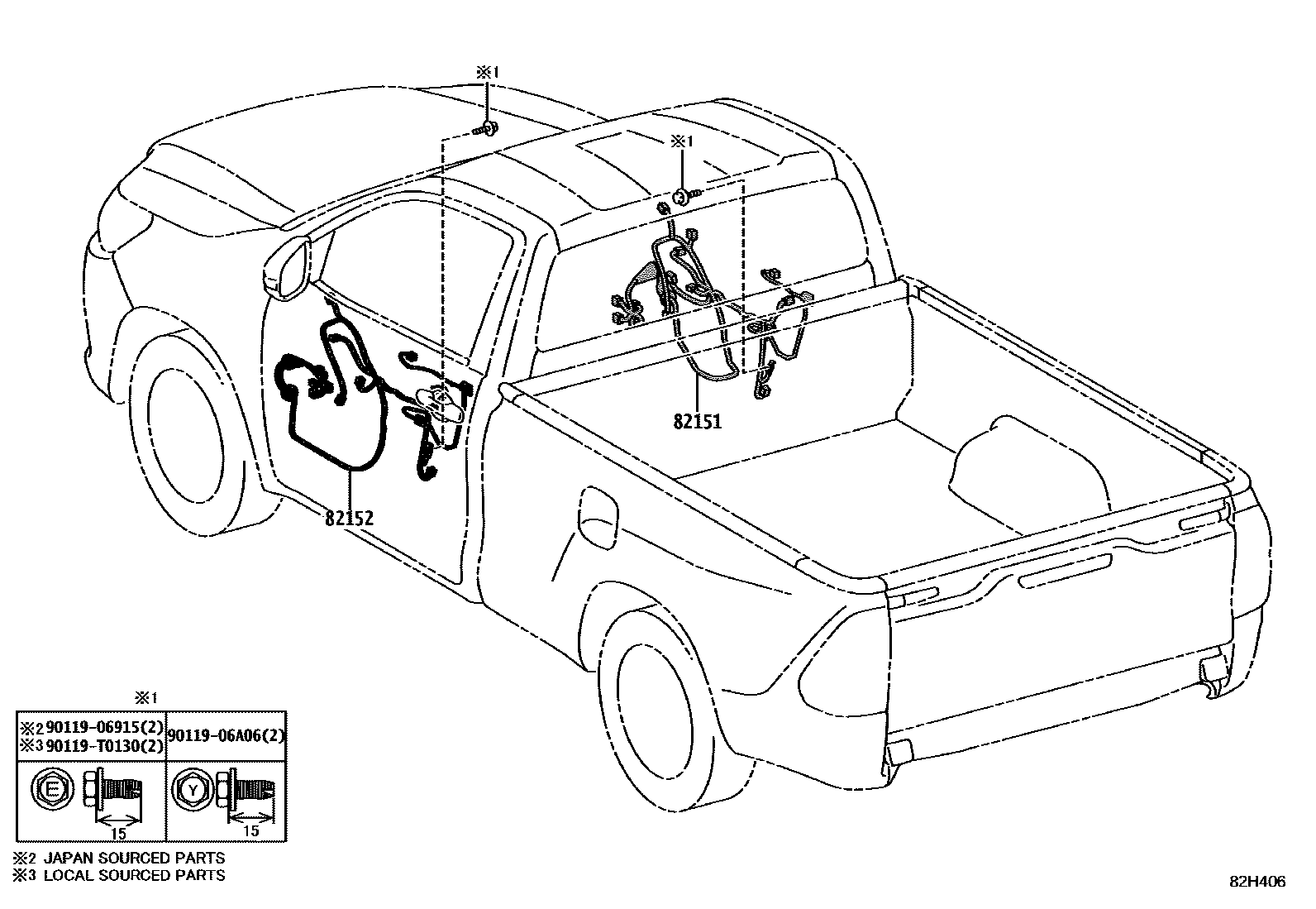 Toyota HILUX 线束和卡夹 EPC diagram — 82H406