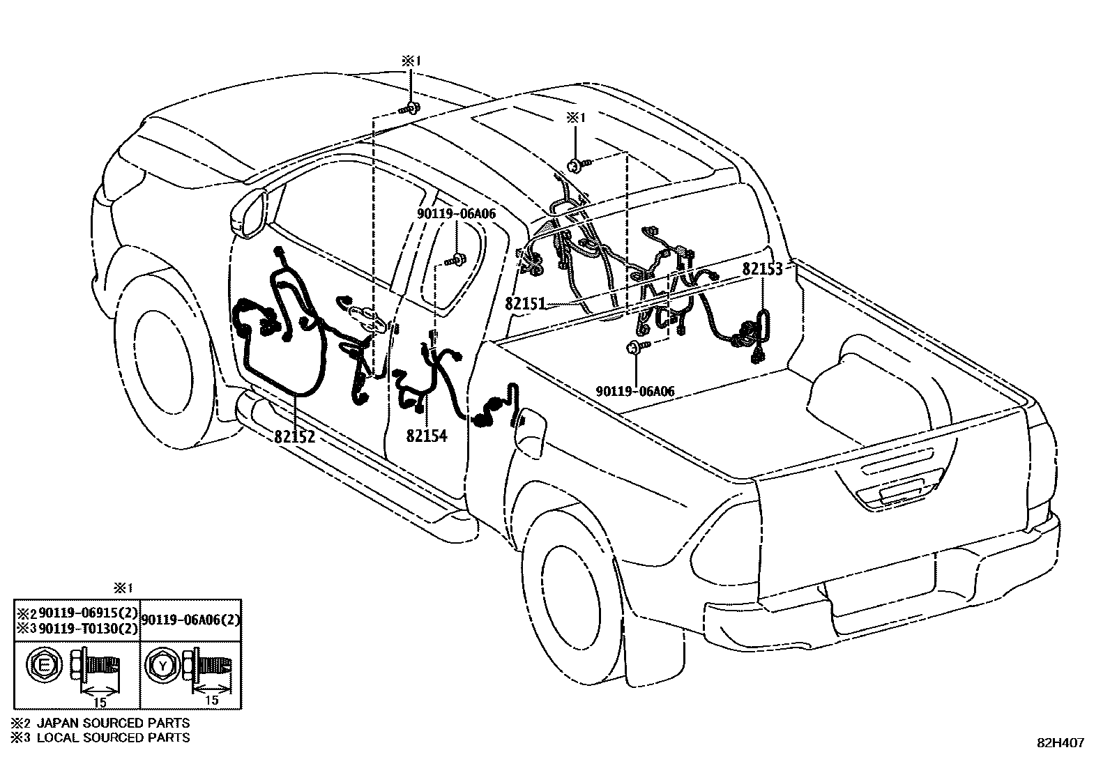 Toyota HILUX 线束和卡夹 EPC diagram — 82H407