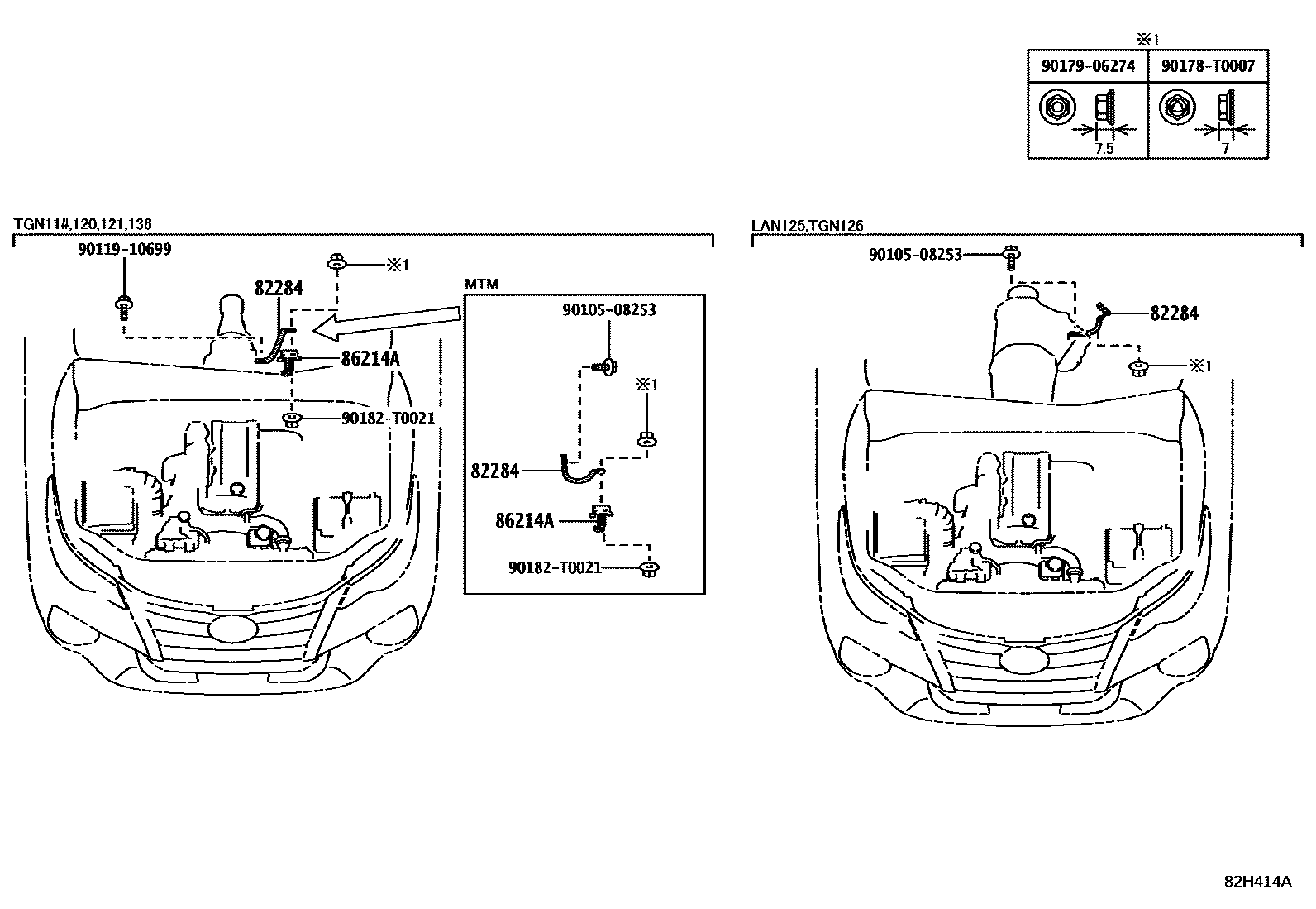 Toyota HILUX 线束和卡夹 EPC diagram — 82H414A
