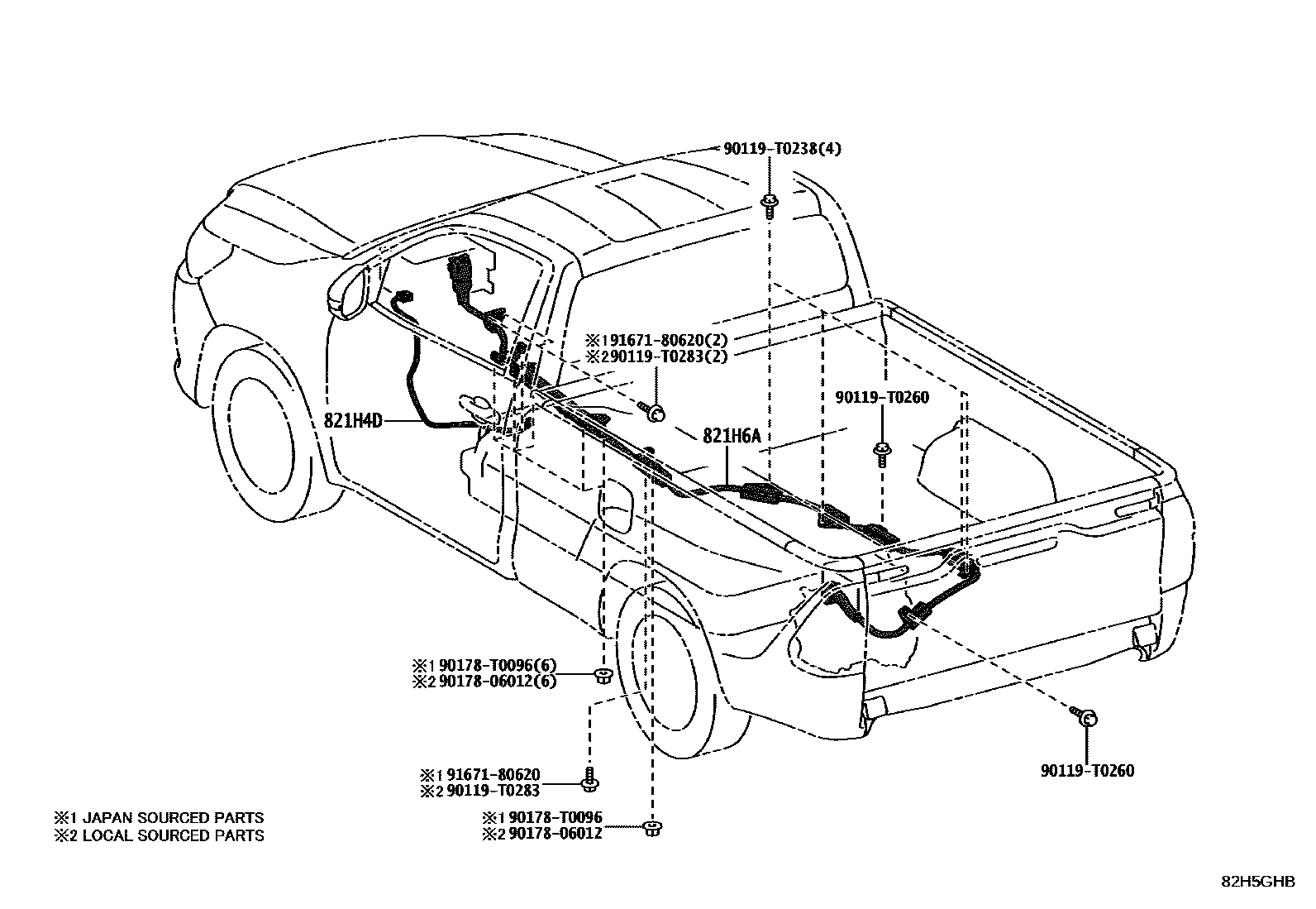 Toyota HILUX 线束和卡夹 EPC diagram — 82H5GHB