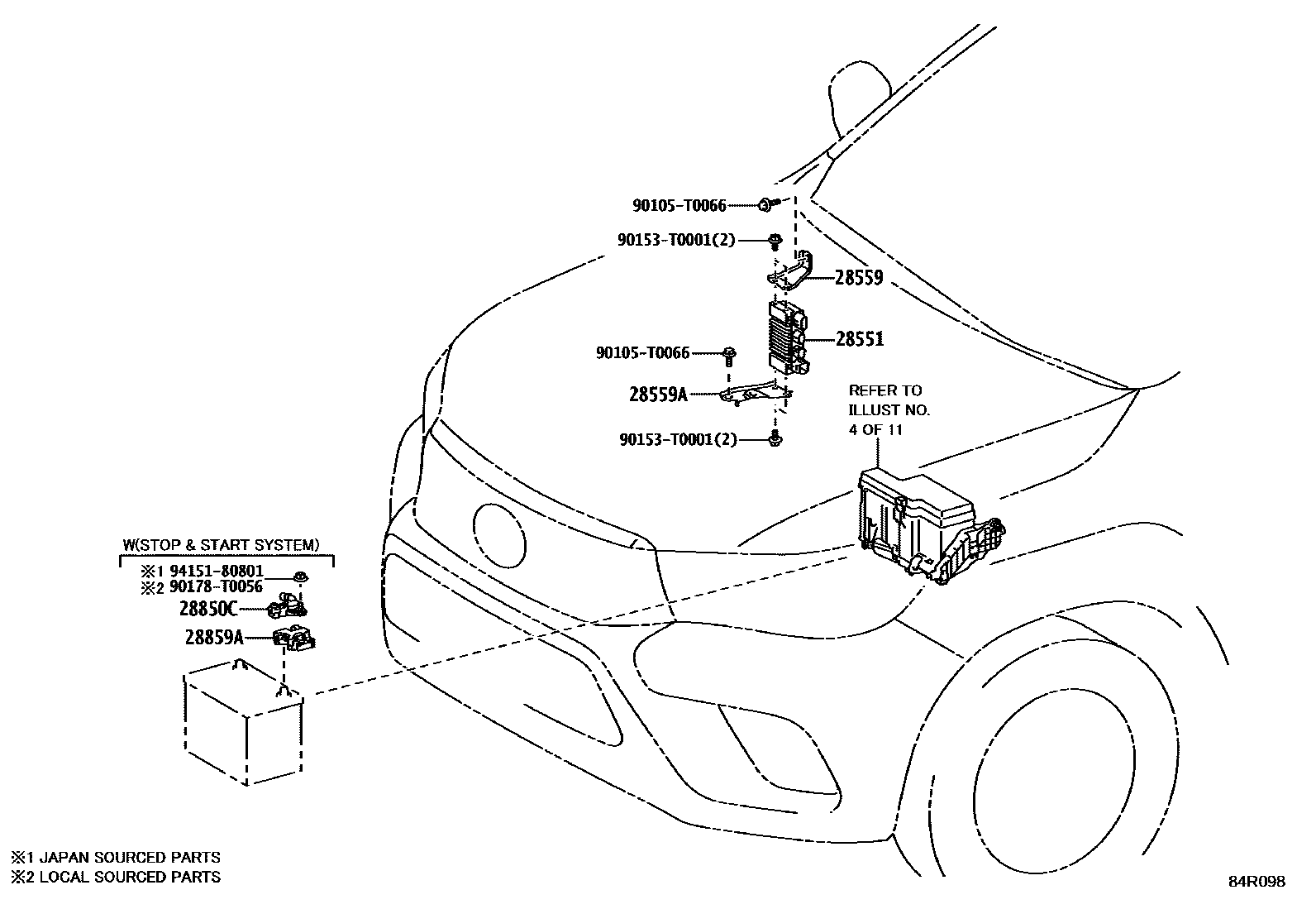 Toyota HILUX 开关和继电器和ECU EPC diagram — 84R098