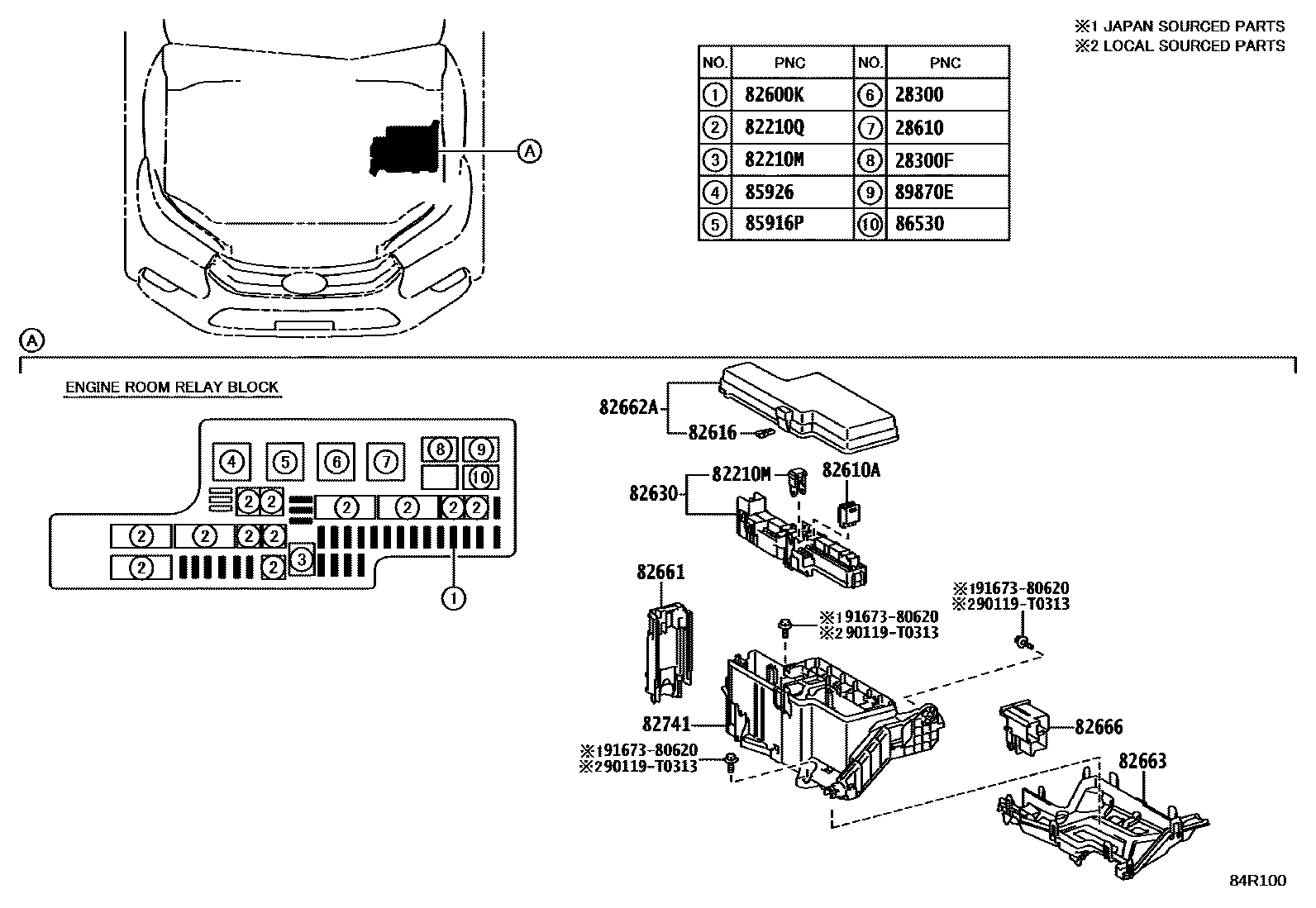 Toyota HILUX 开关和继电器和ECU EPC diagram — 84R100
