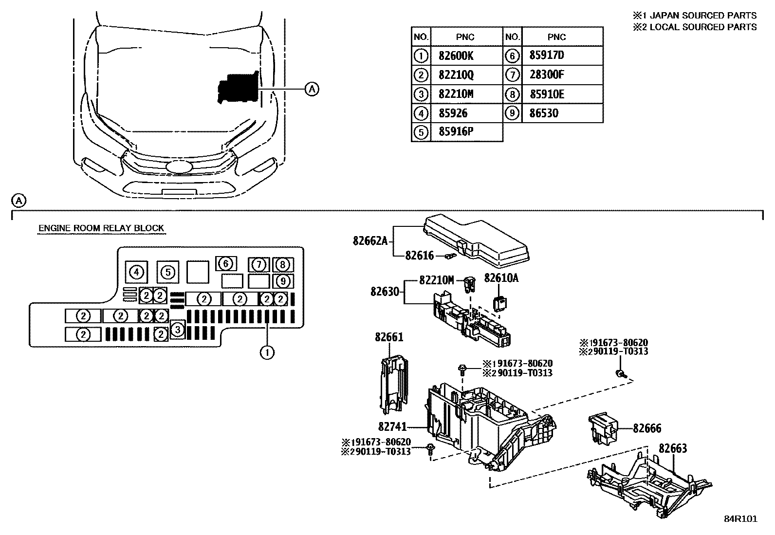Toyota HILUX 开关和继电器和ECU EPC diagram — 84R101