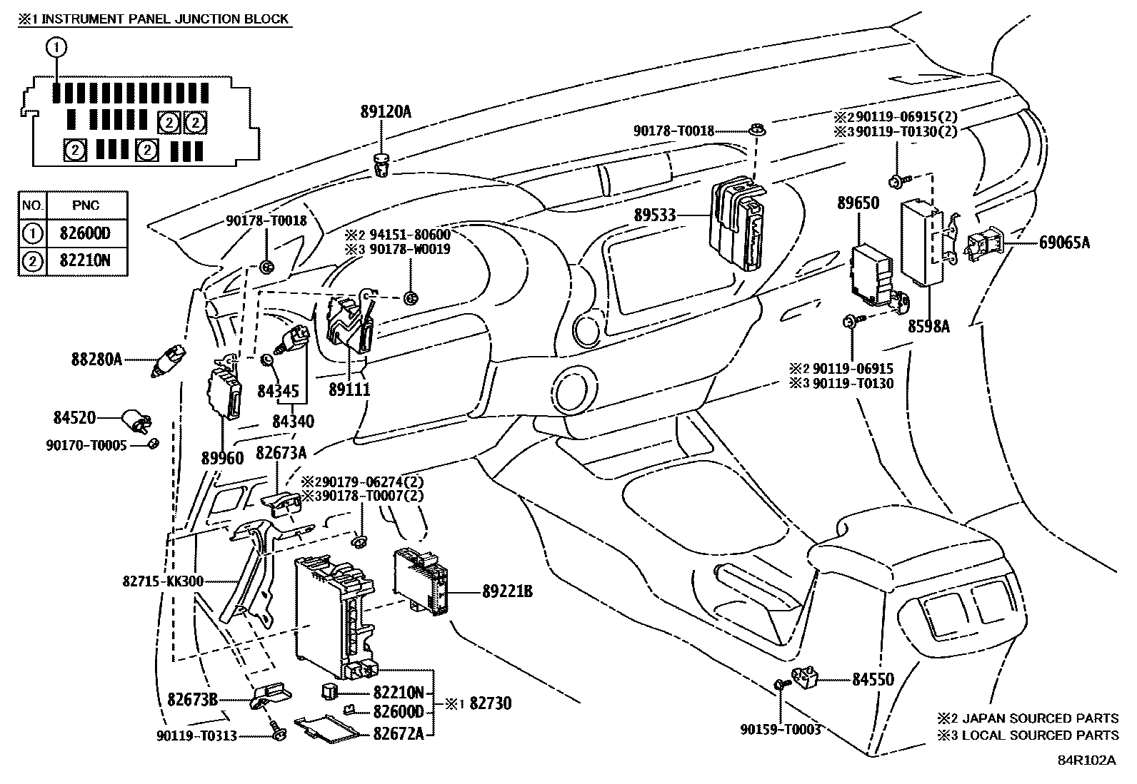 Toyota HILUX 开关和继电器和ECU EPC diagram — 84R102A