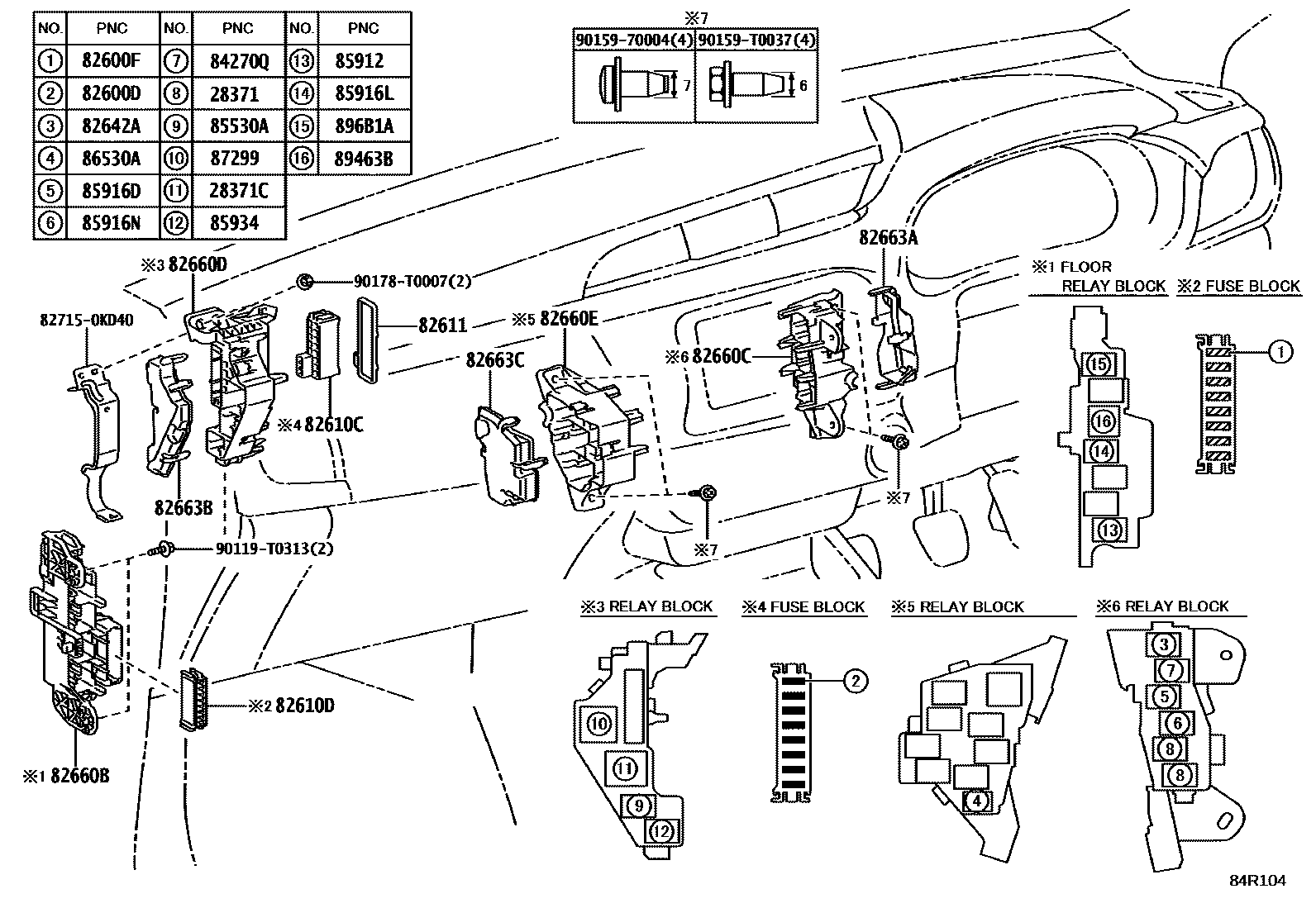 Toyota HILUX 开关和继电器和ECU EPC diagram — 84R104