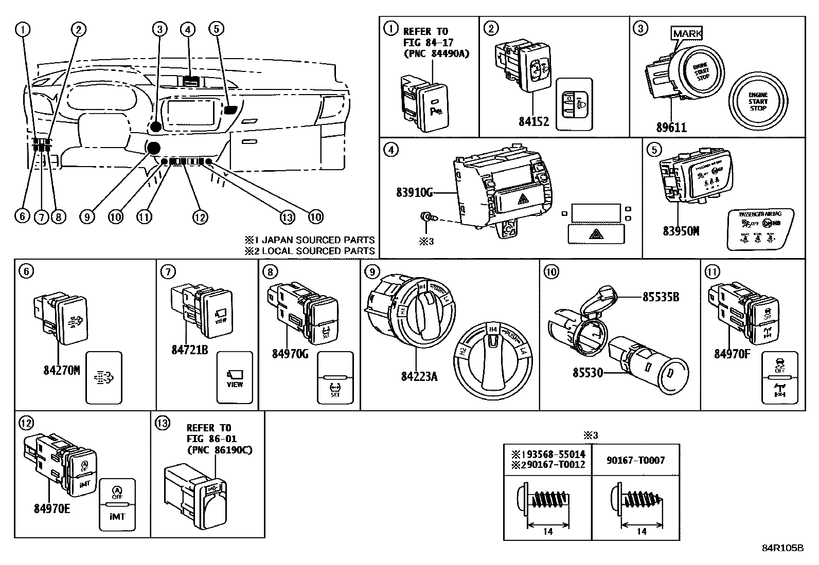 Toyota HILUX 开关和继电器和ECU EPC diagram — 84R105B