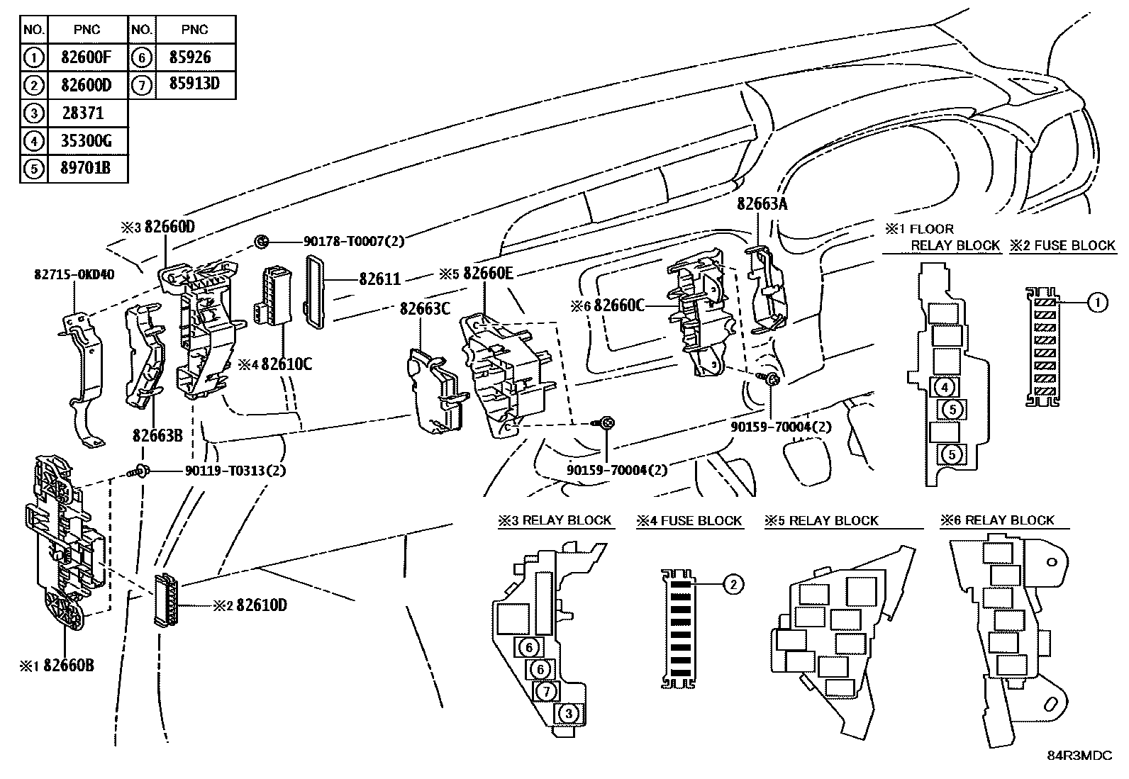 Toyota HILUX 开关和继电器和ECU EPC diagram — 84R3MDC