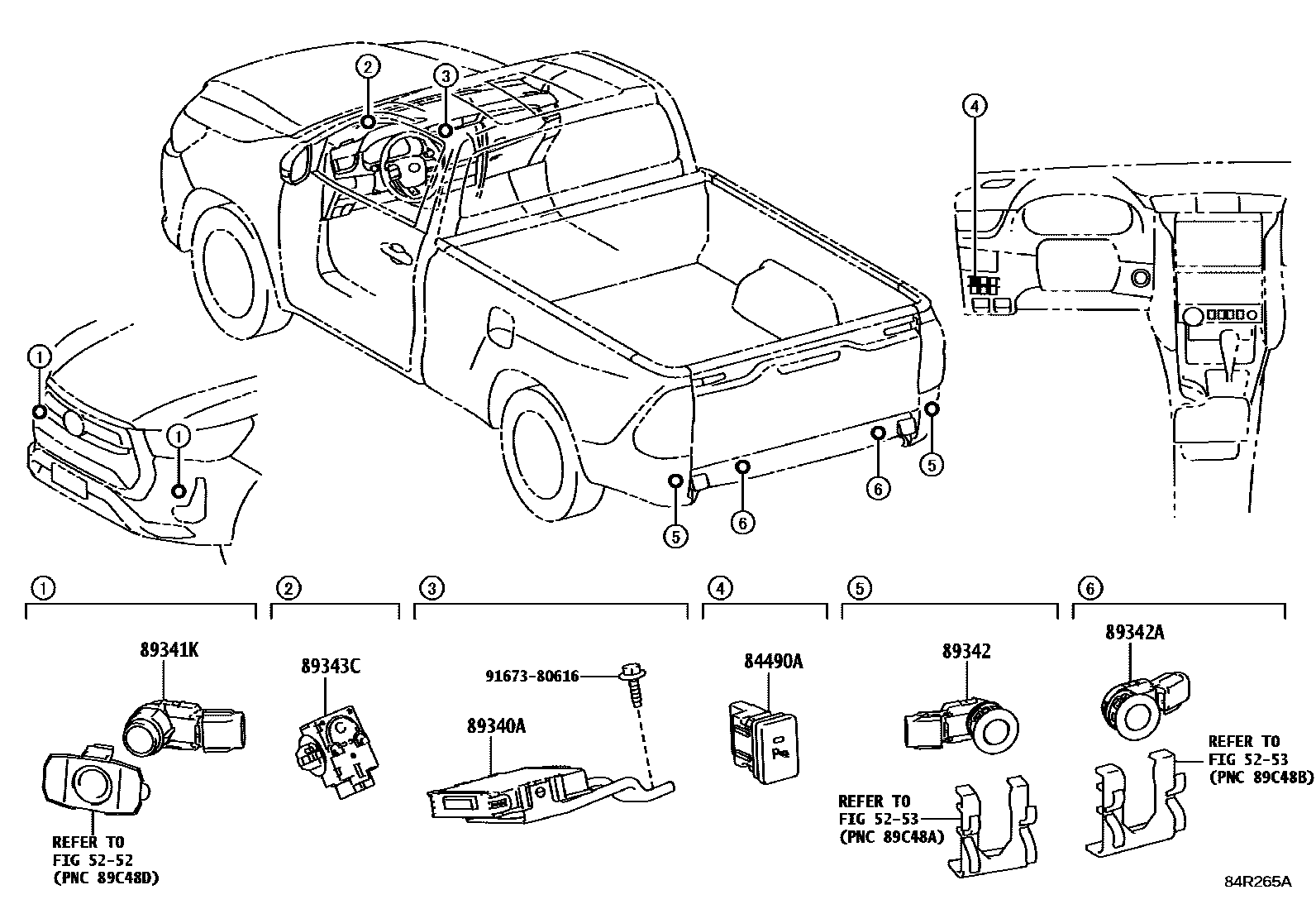 Toyota HILUX 测距雷达和倒车雷达 EPC diagram — 84R265A