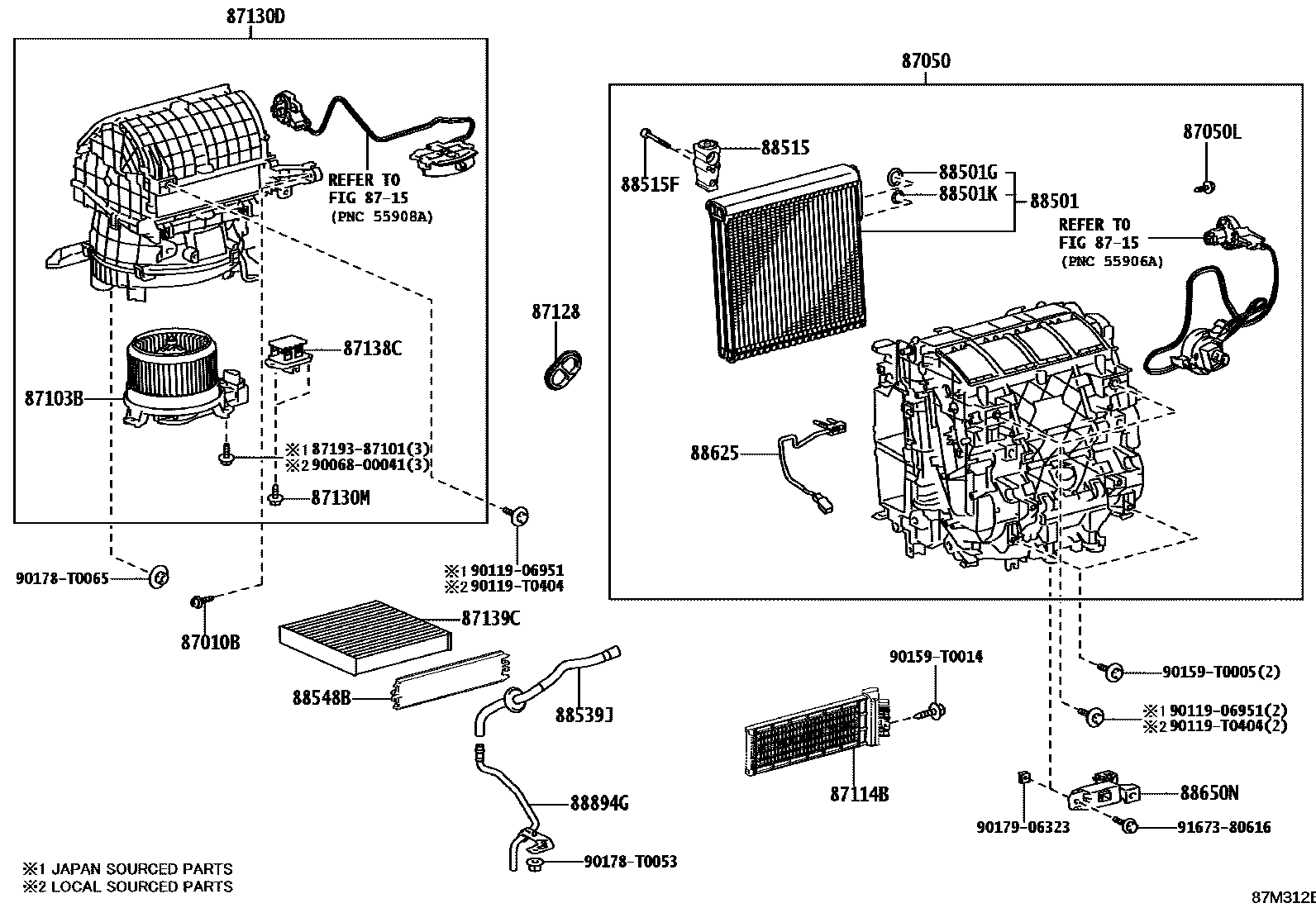 Toyota HILUX 暖风和空调系统 - 冷却器组件 EPC diagram — 87M312B