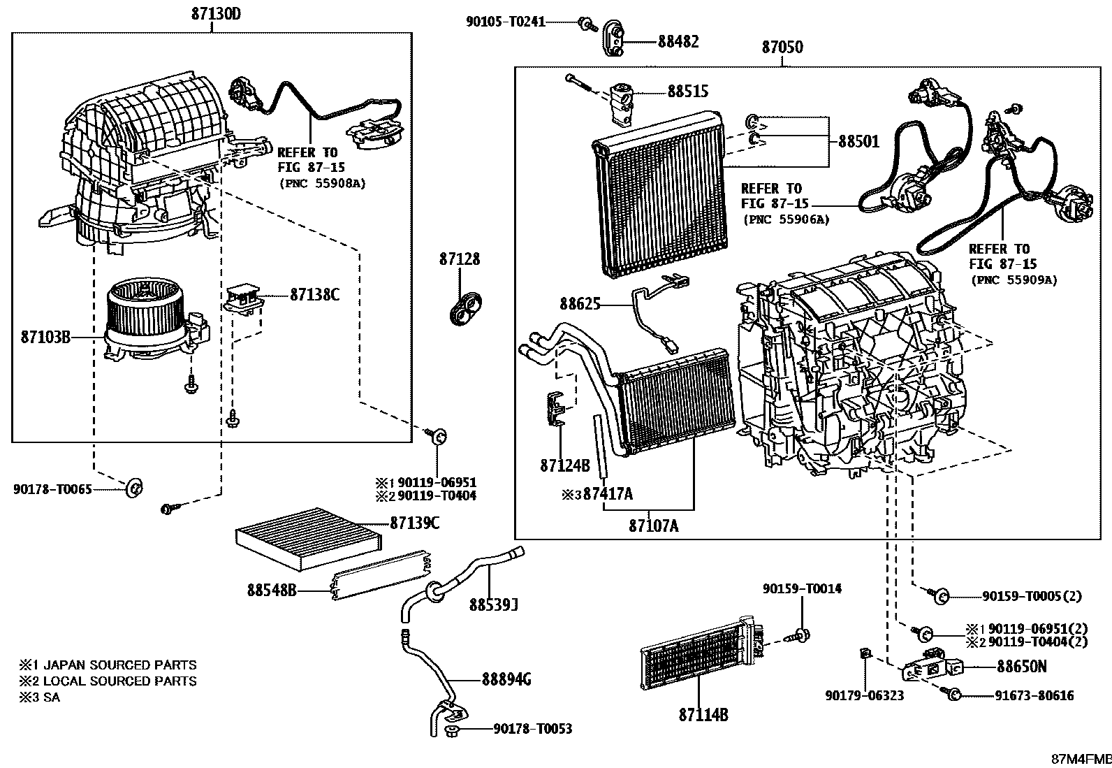 Toyota HILUX 暖风和空调系统 - 冷却器组件 EPC diagram — 87M4FMB