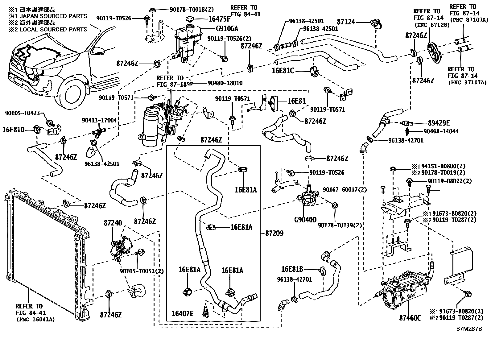 Toyota HILUX 暖风和空调系统 - 水管 EPC diagram — 87M287B