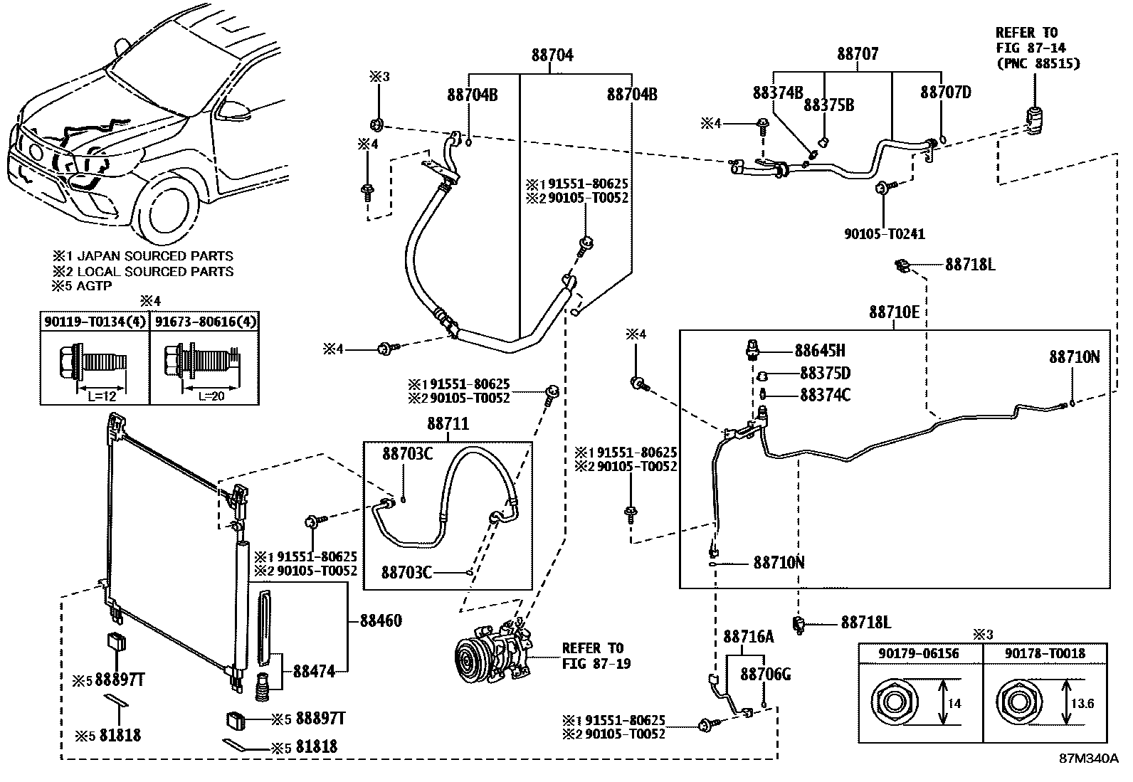 Toyota HILUX Heating & Air Conditioning - Cooler Piping EPC diagram — 87M340A
