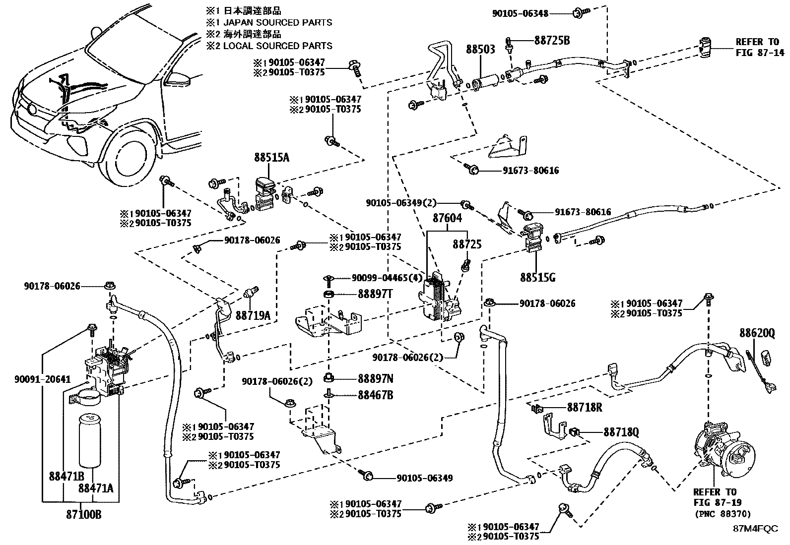 Toyota HILUX Heating & Air Conditioning - Cooler Piping EPC diagram — 87M4FQC